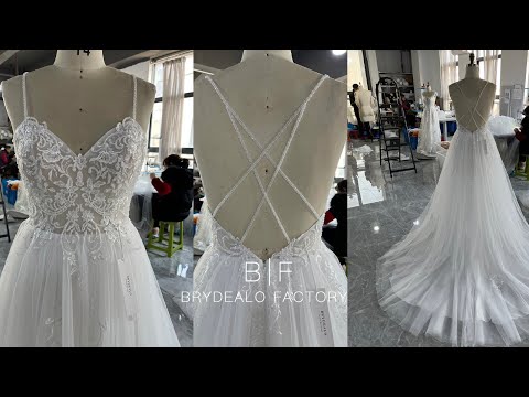 wholesale beaded straps criss-cross back lace wedding dress