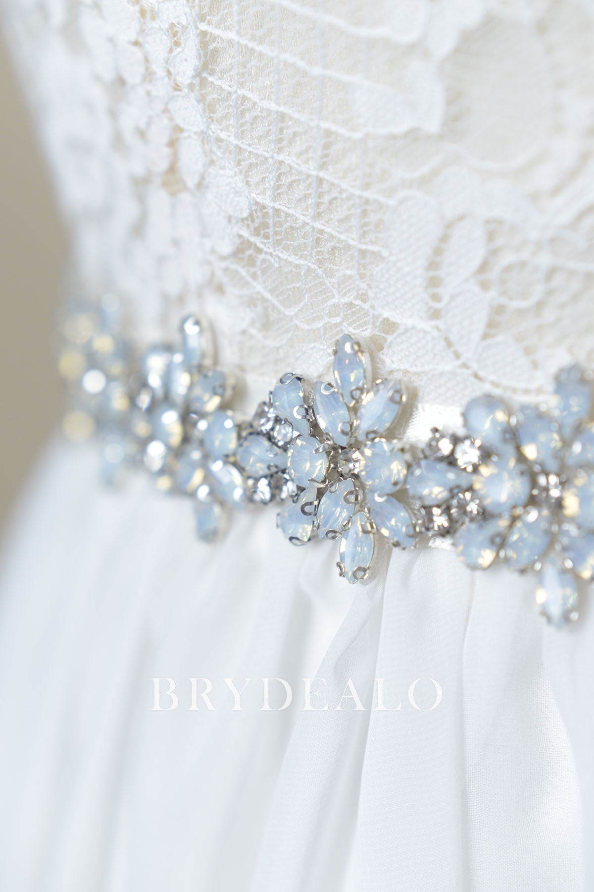 Ice Blue Rhinestones Ivory Satin Bridal Sash for Wholesale