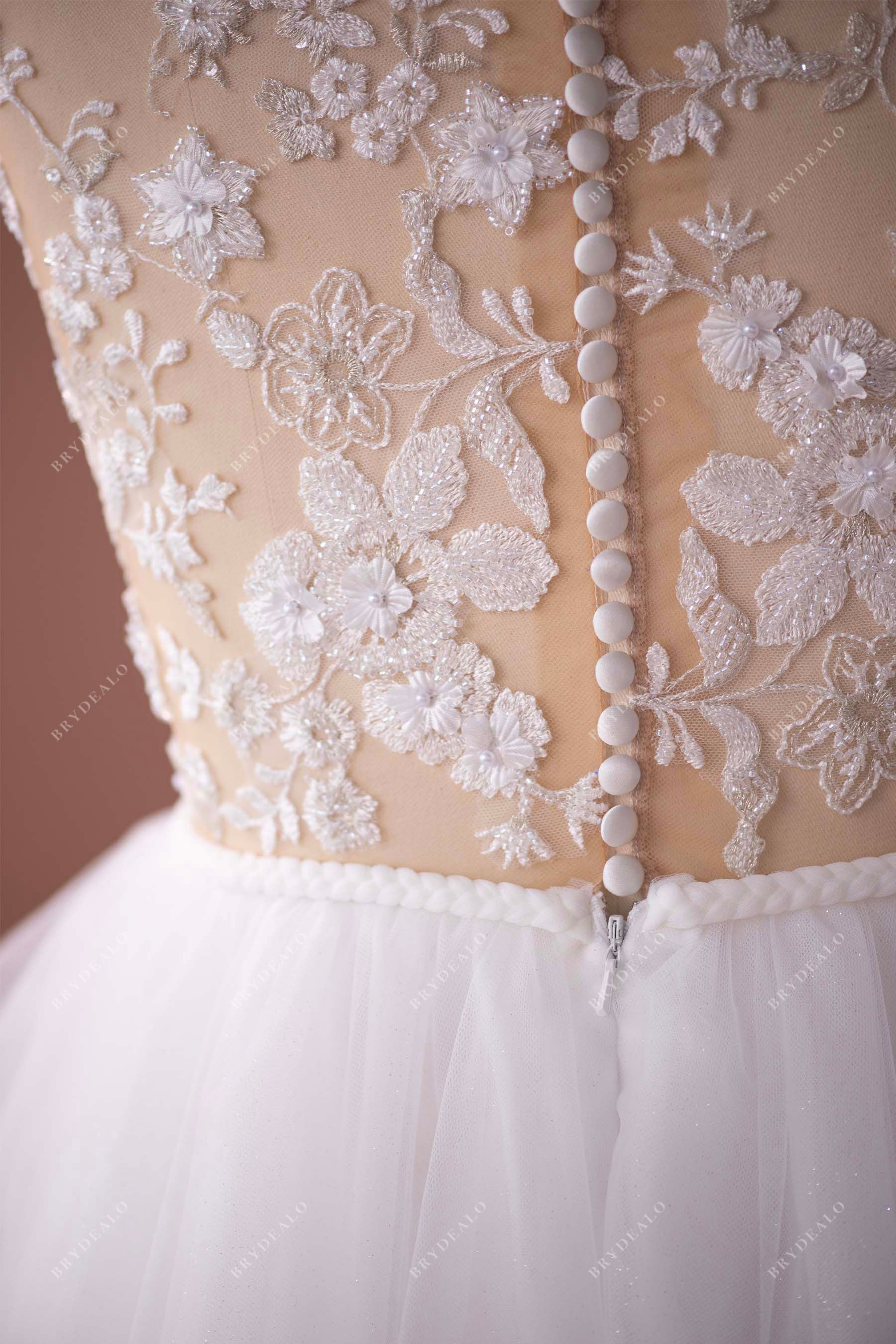 illusion back buttoned back wedding gown
