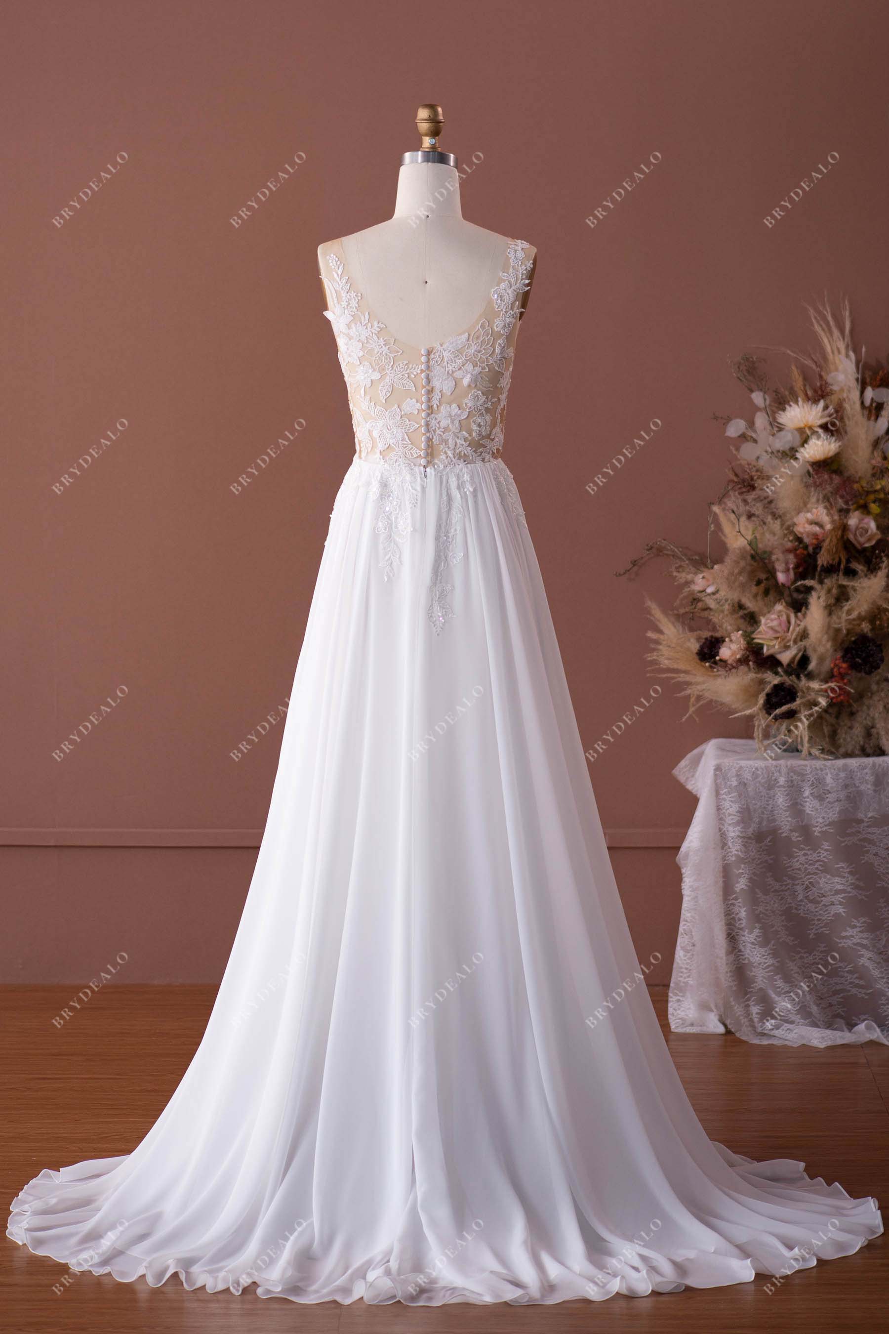 illusion V-back flowy chiffon A-line wedding dress