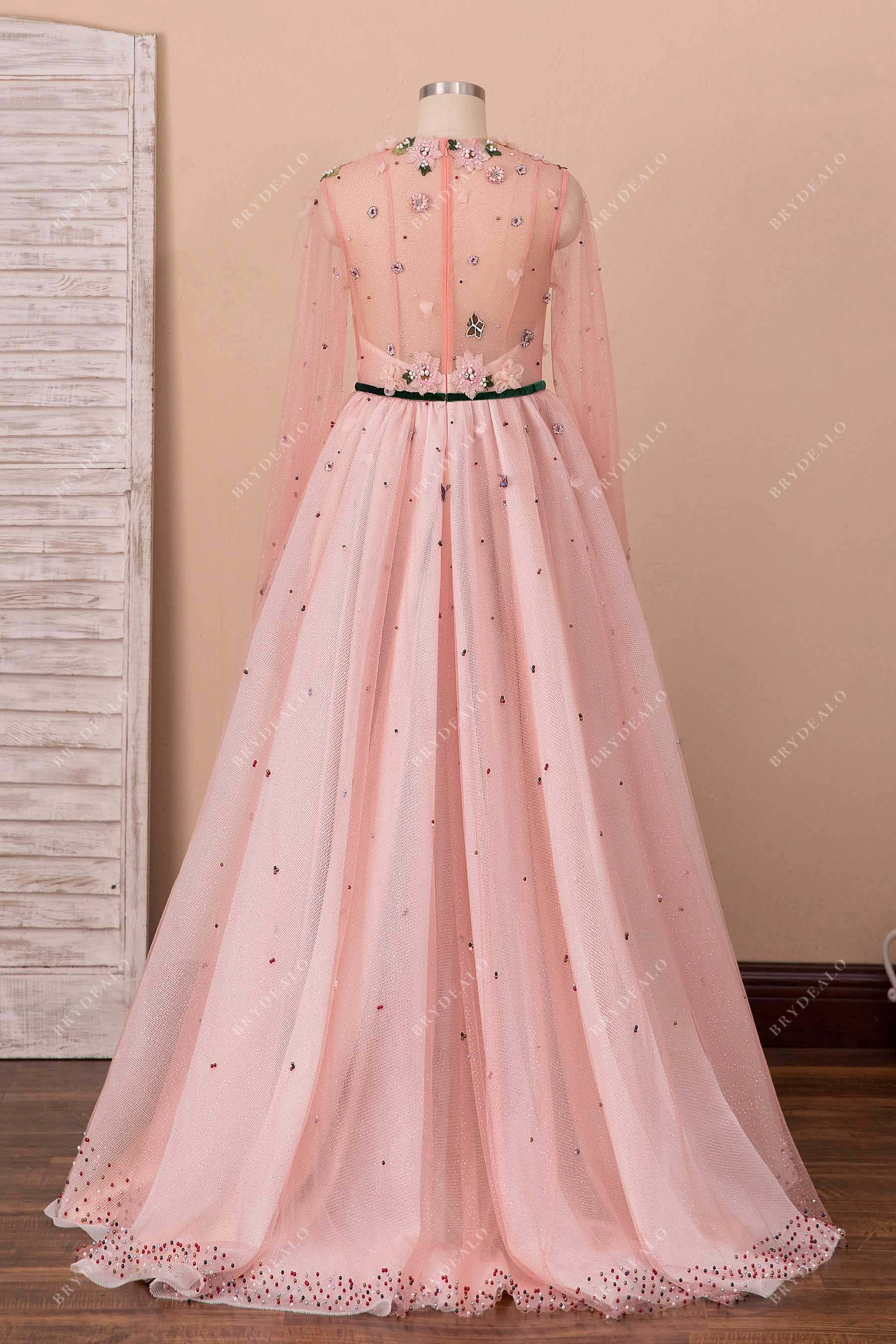 illusion back glitter floor sweep prom gown
