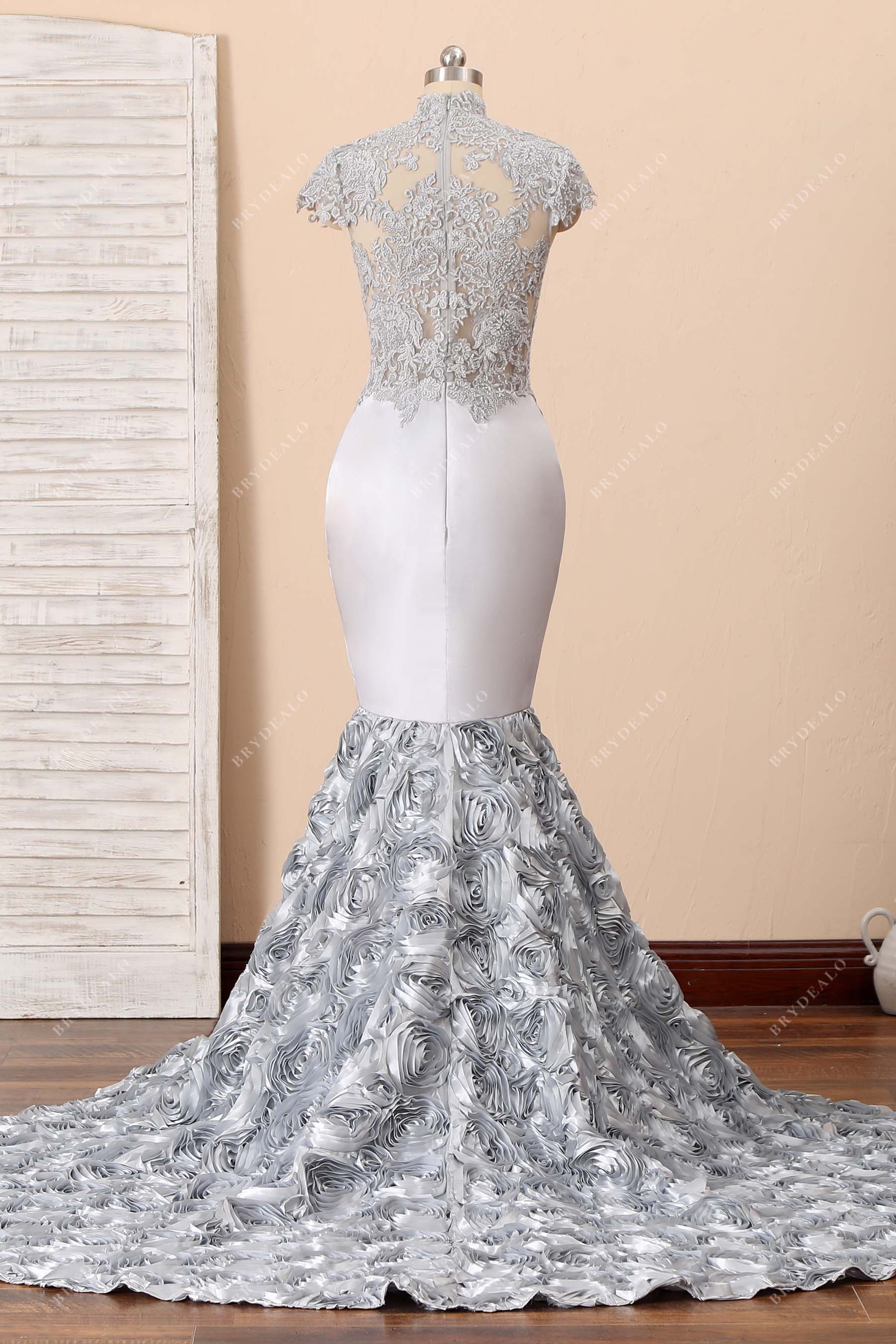 illusion back lace mermaid prom dress