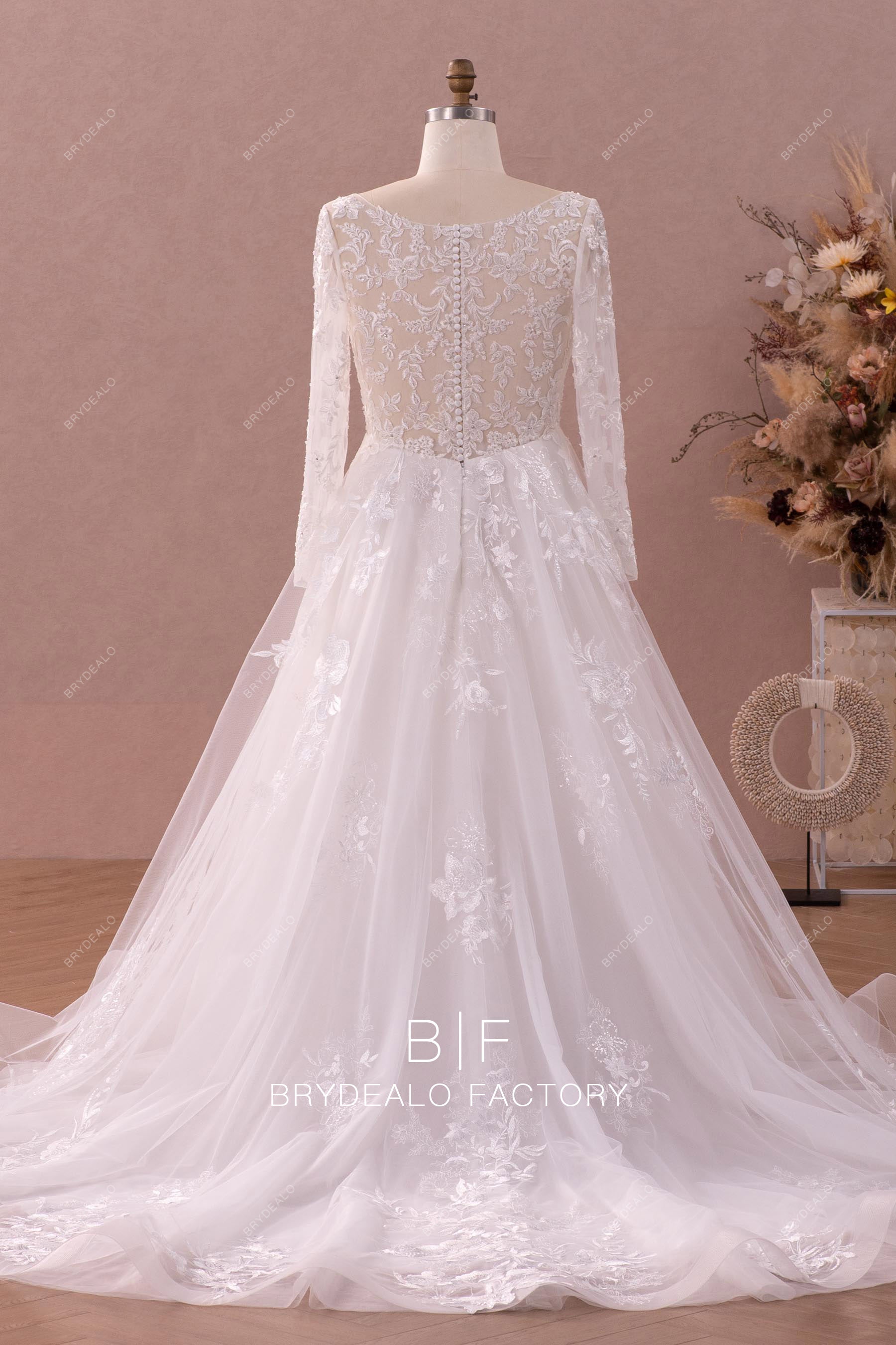 illusion back lace tulle wedding dress