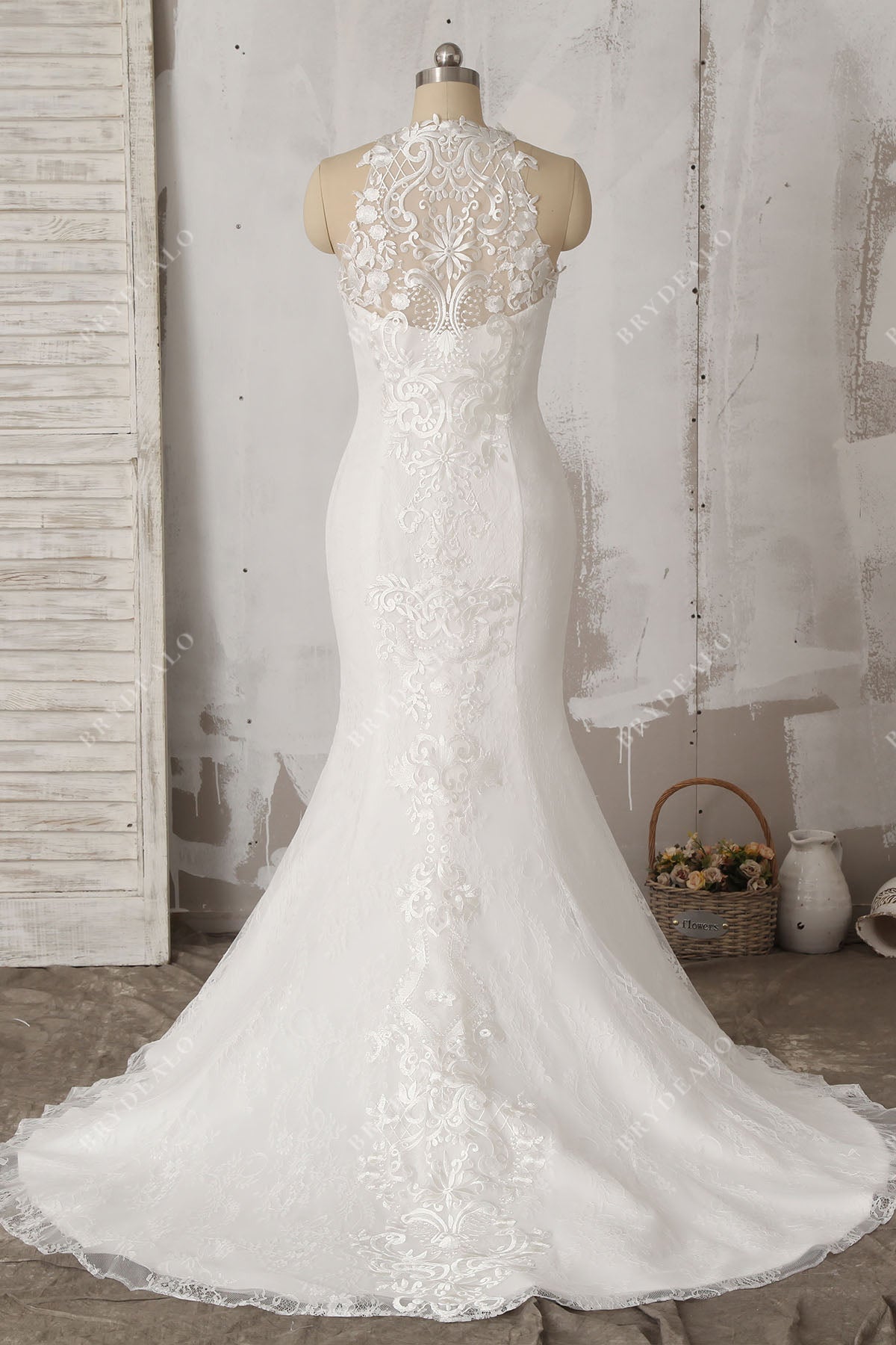 illusion back mermaid lace bridal gown
