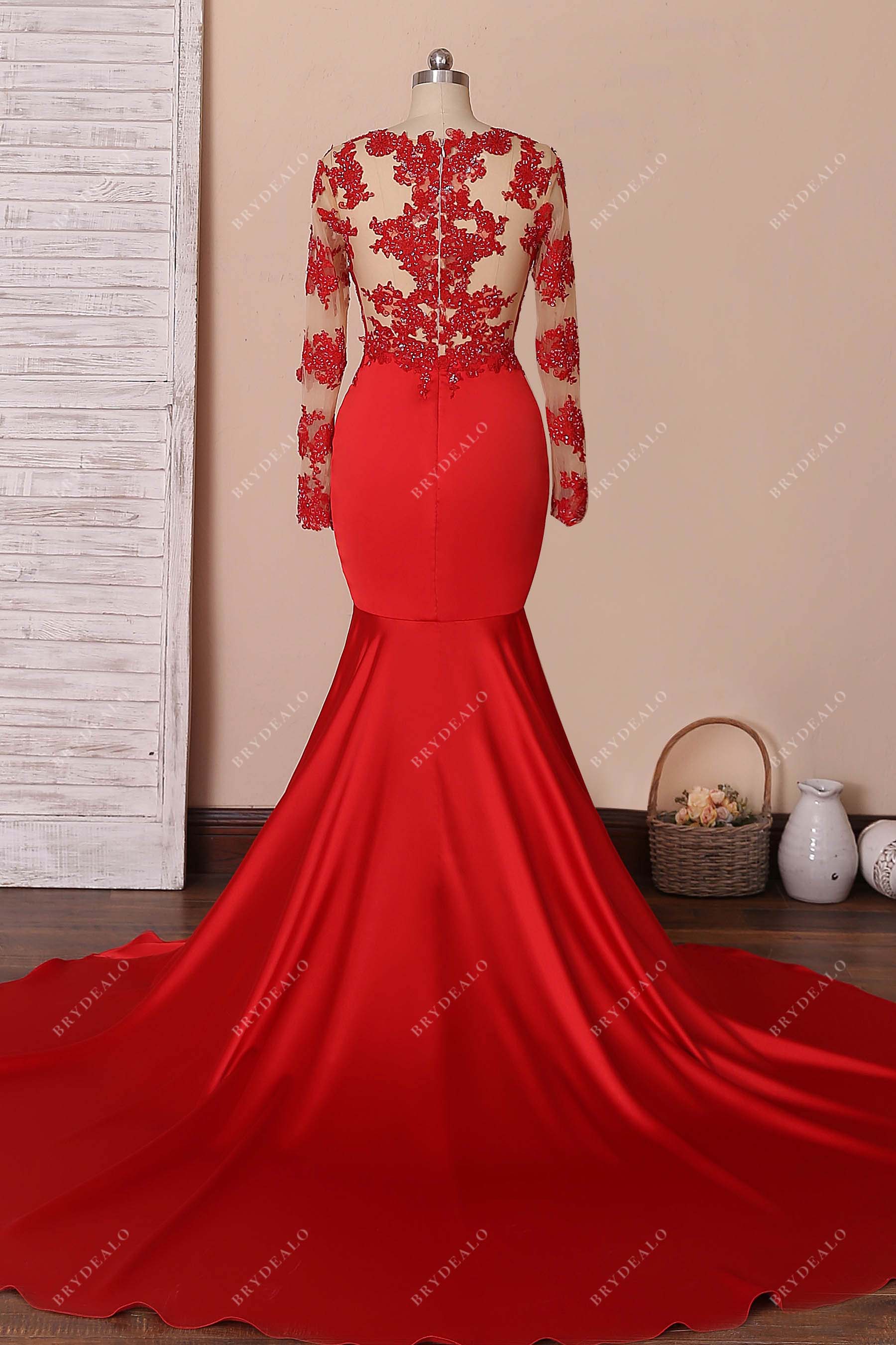 illusion back mermaid lace jersey dress