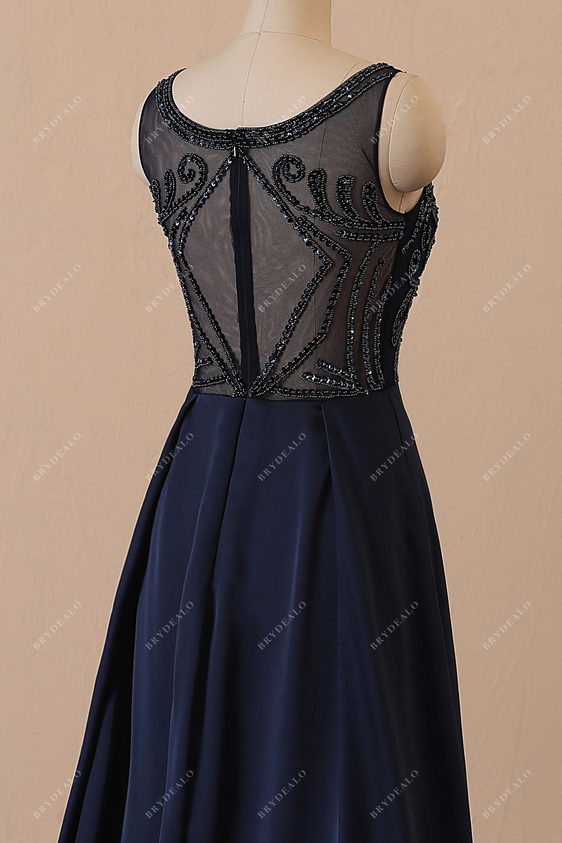 illusion back navy dress