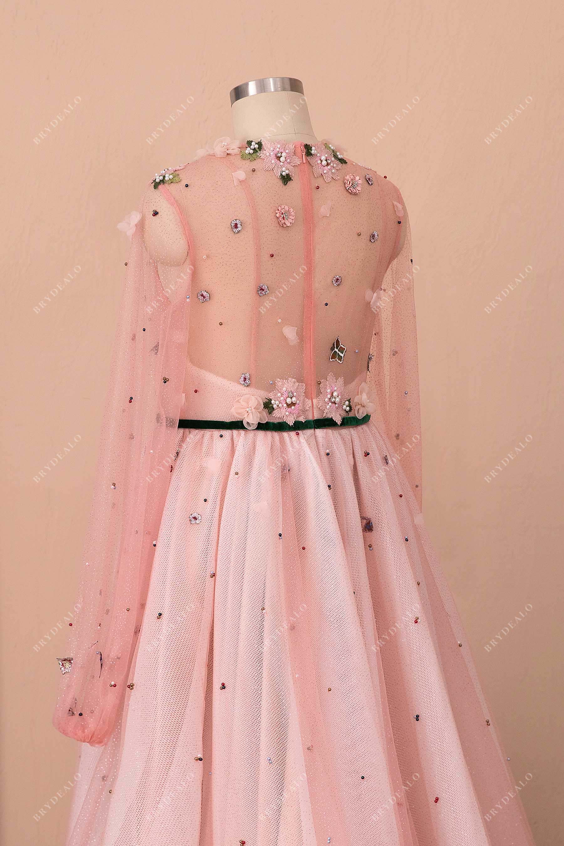 illusion back pearls appliqued prom dress