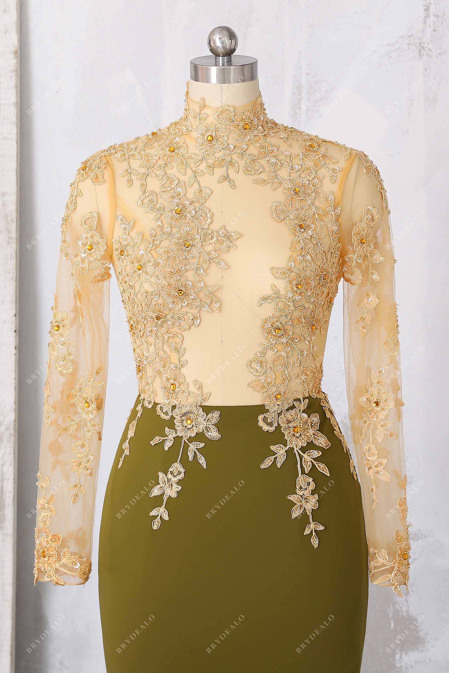 illusion beaded lace prom gown