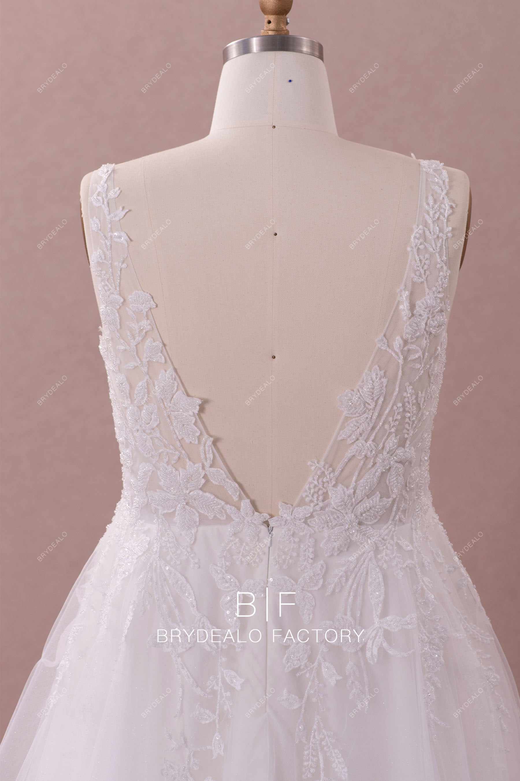 illusion beaded v-back wedding dress