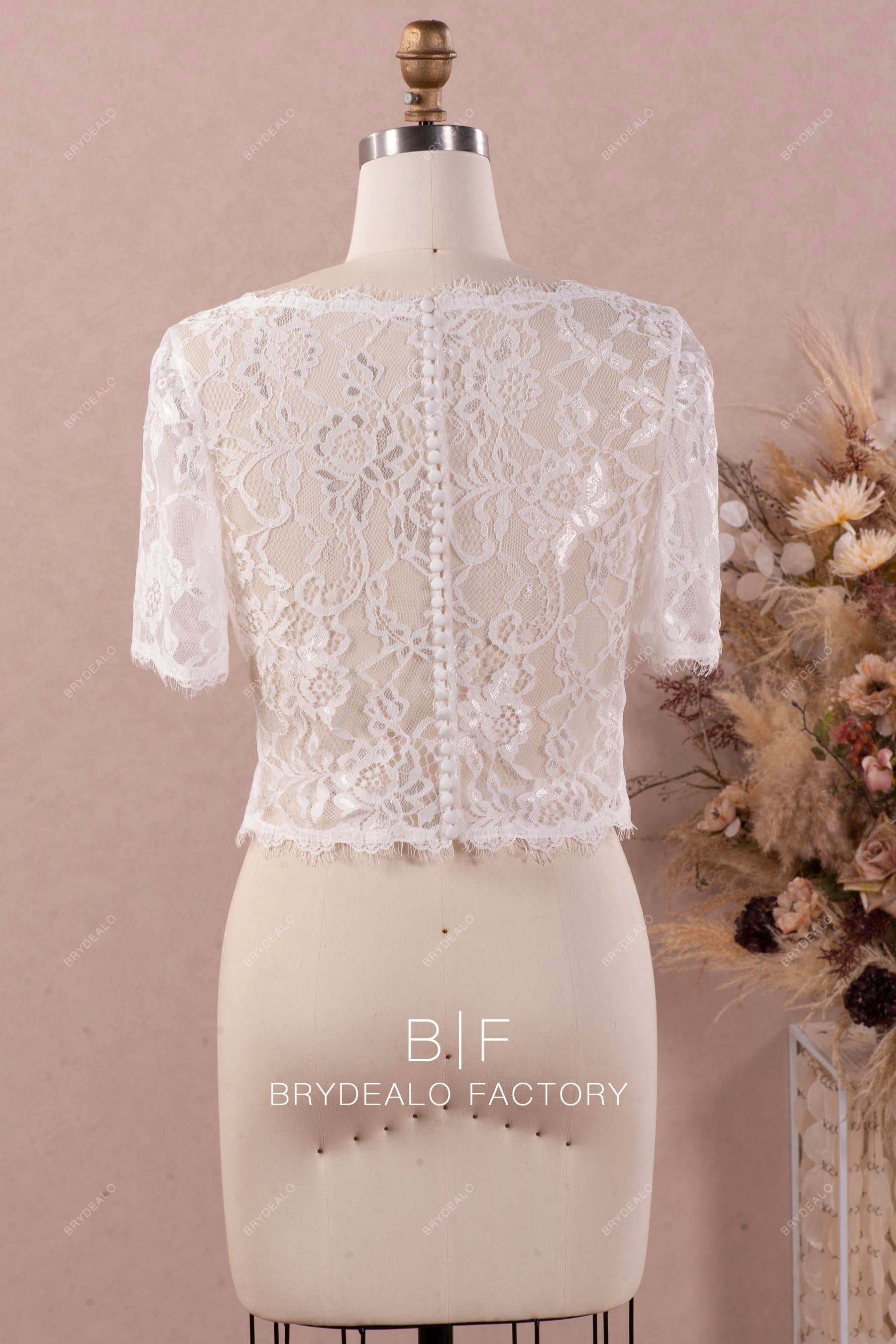 illusion button back lace bridal bolero