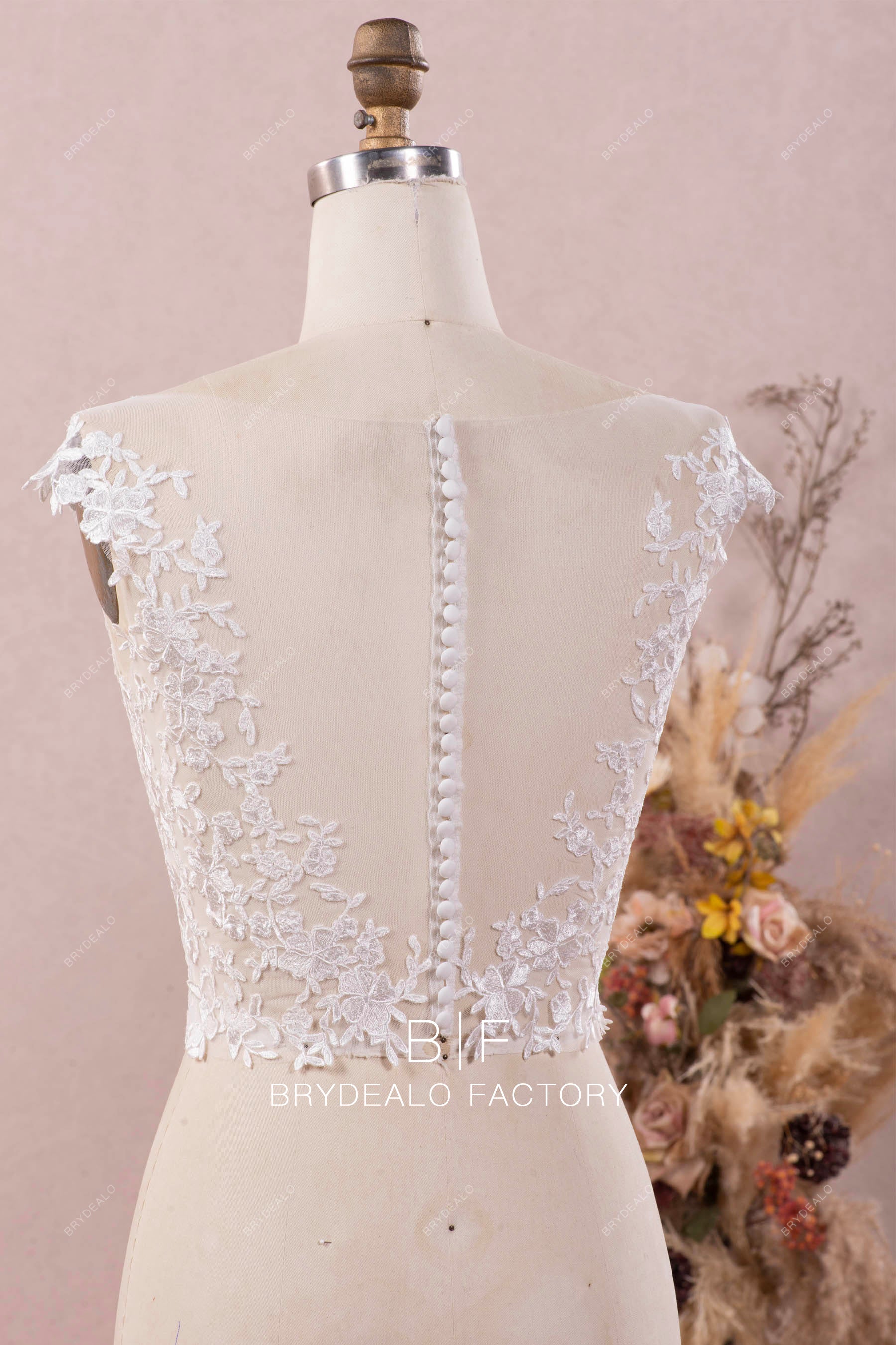 illusion buttoned back lace bridal bolero