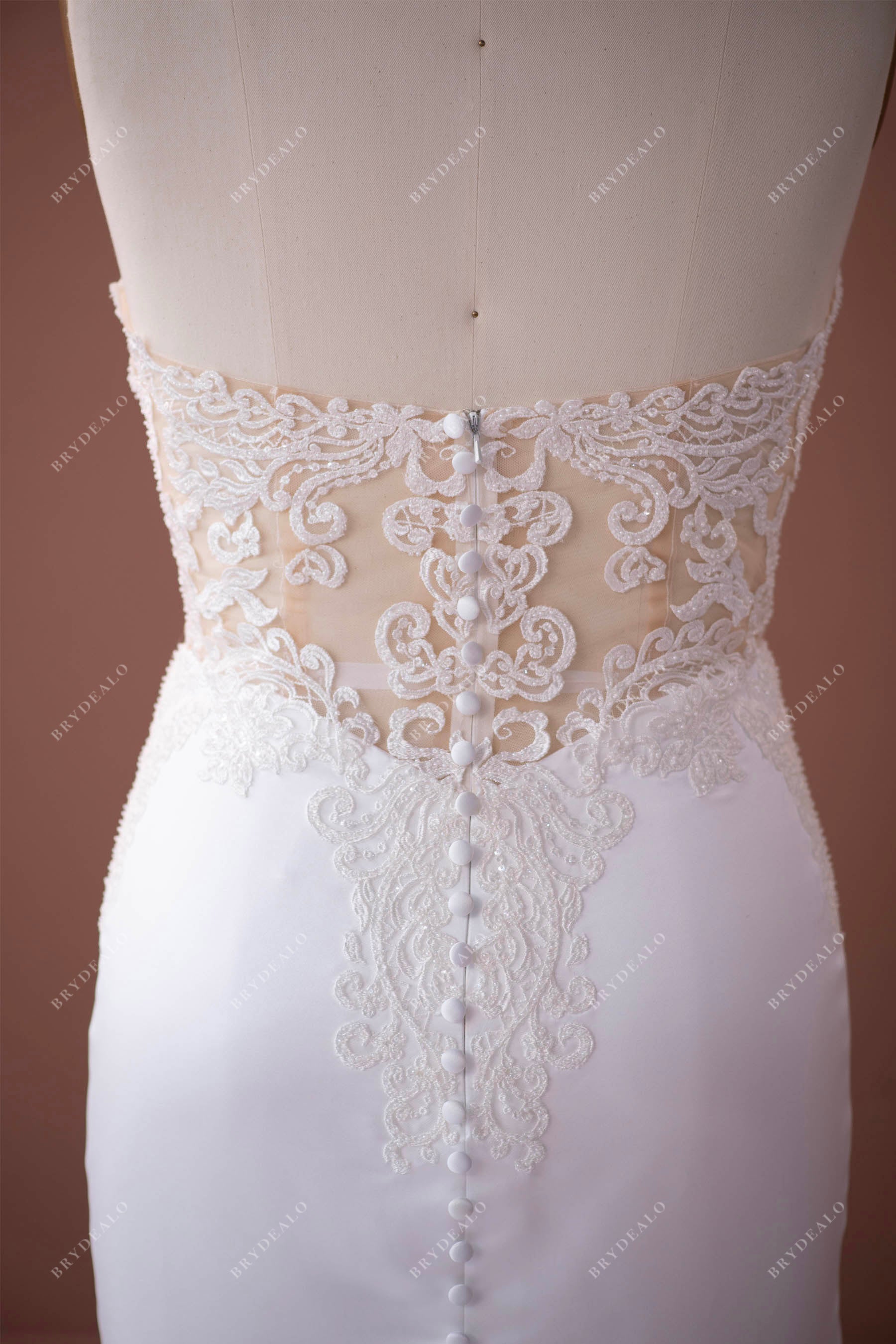 illusion buttoned back lace wedding gown