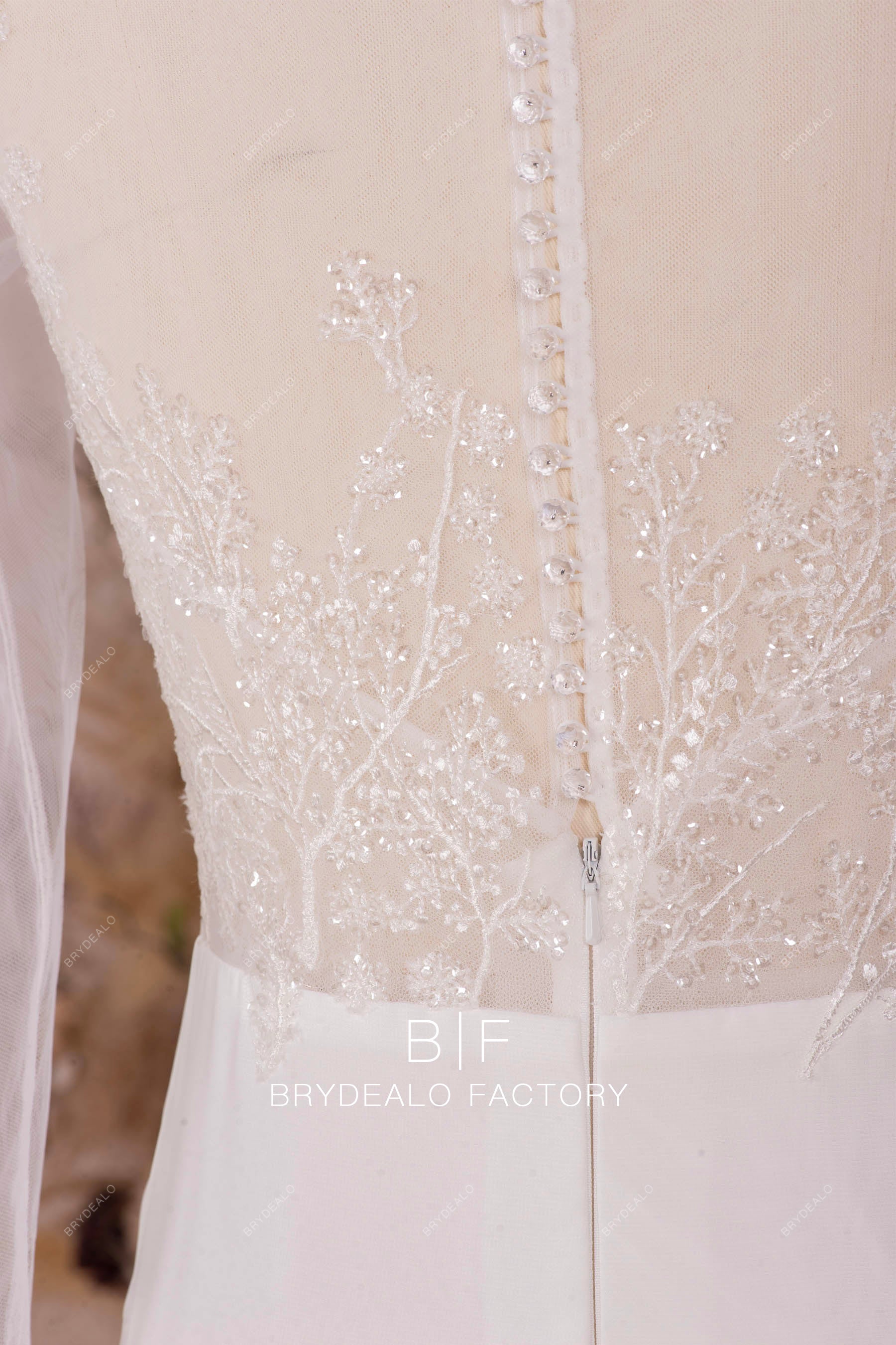 illusion buttoned back wedding dress