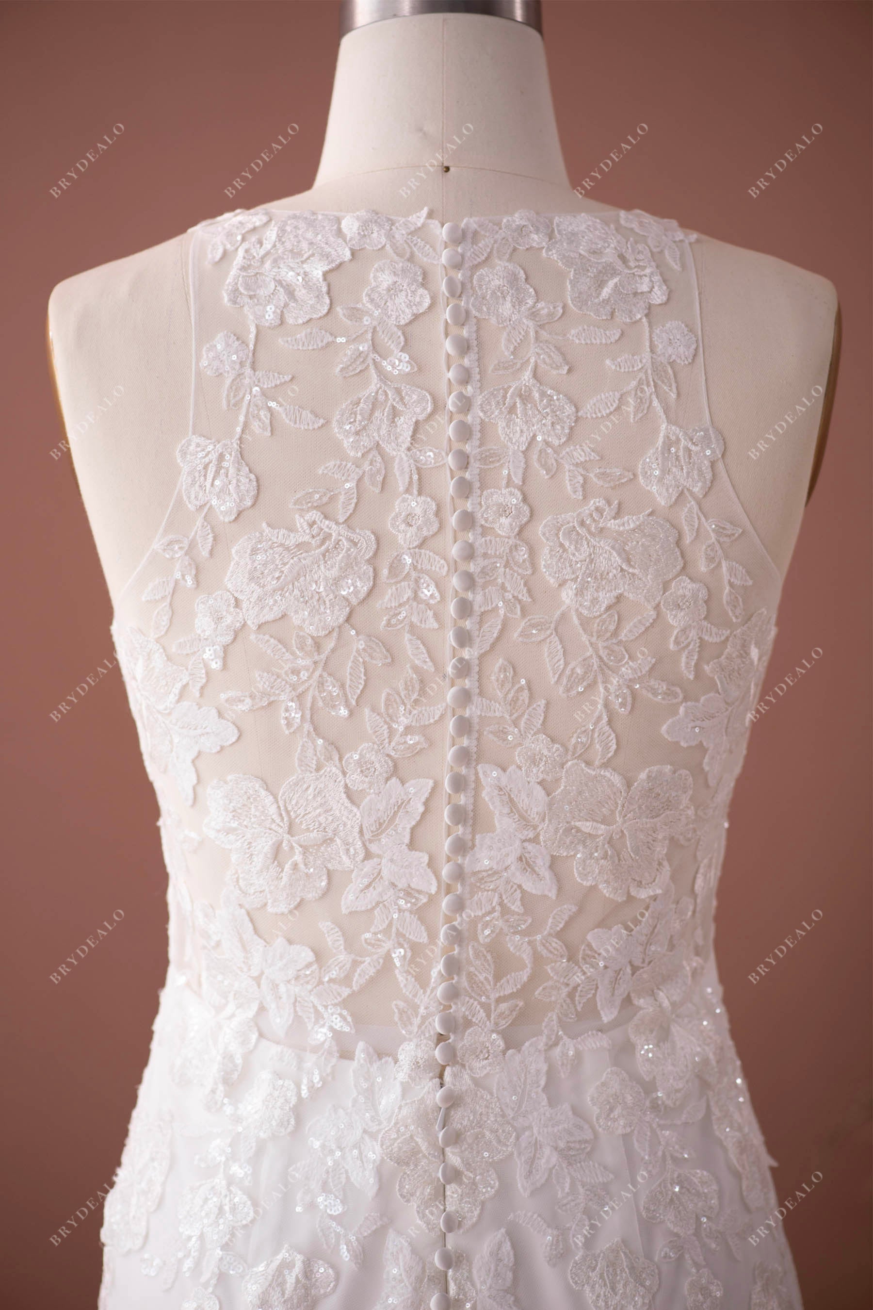 illusion buttoned back wedding dress