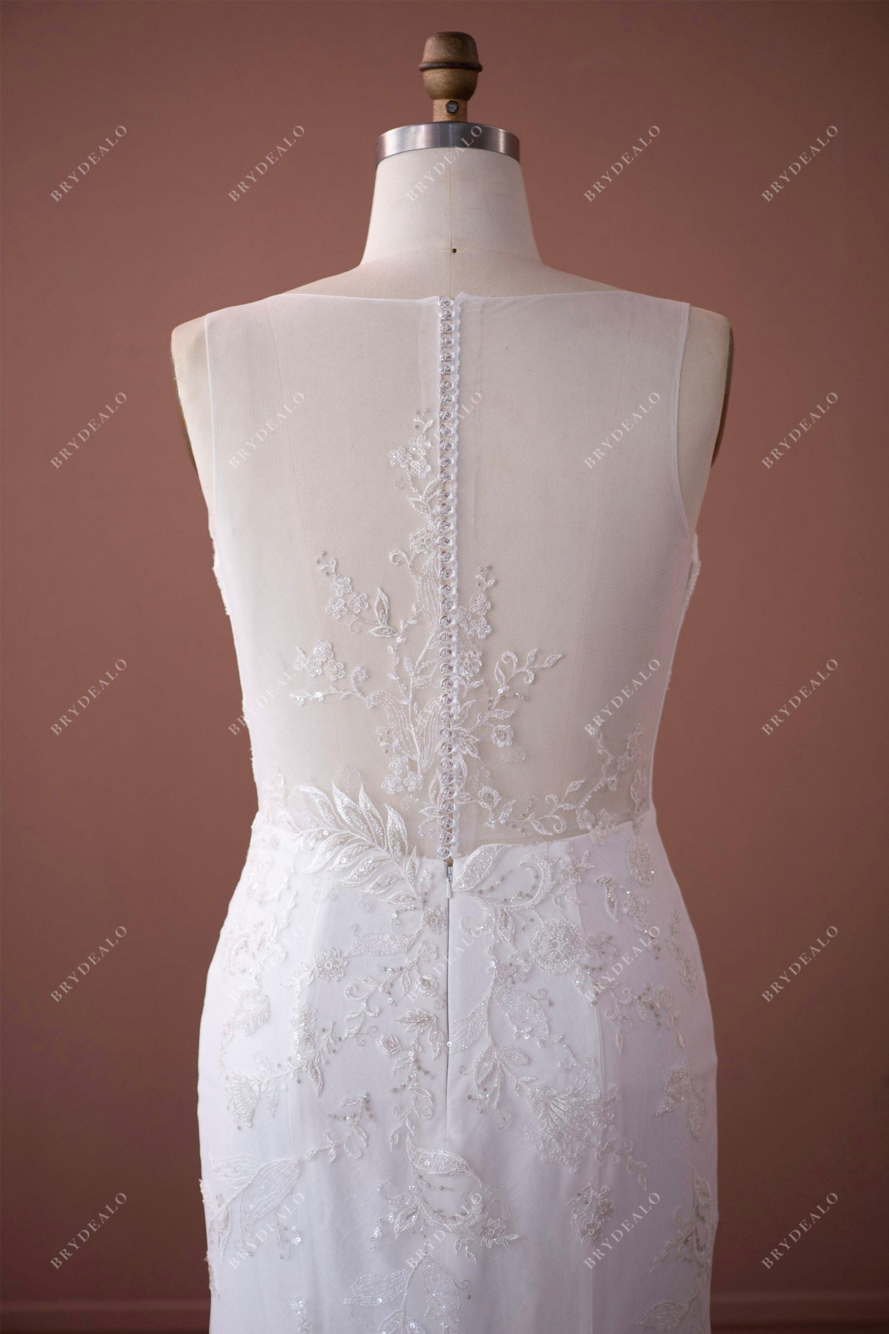 illusion buttoned back wedding dress