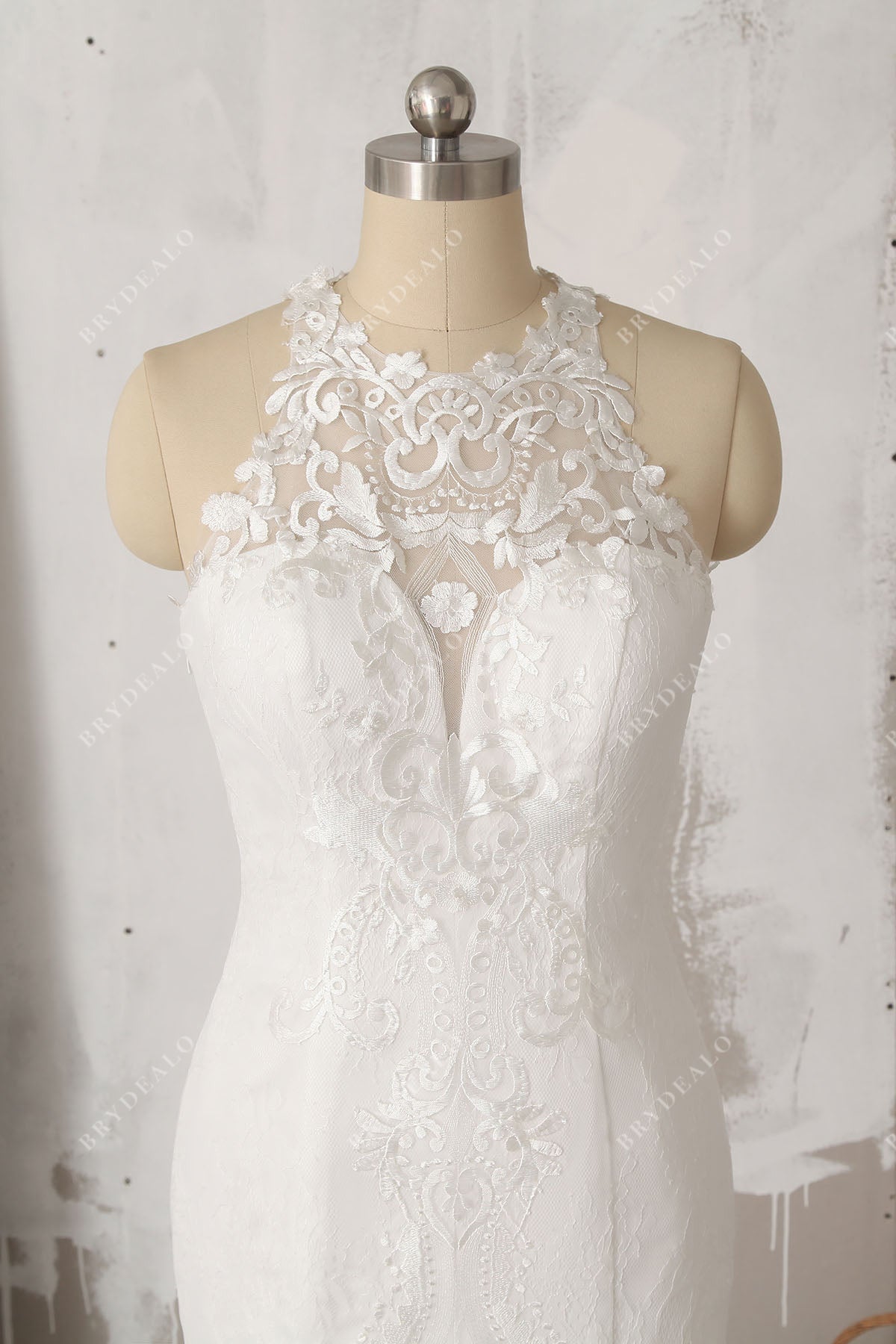 illusion crew neck lace bridal gown