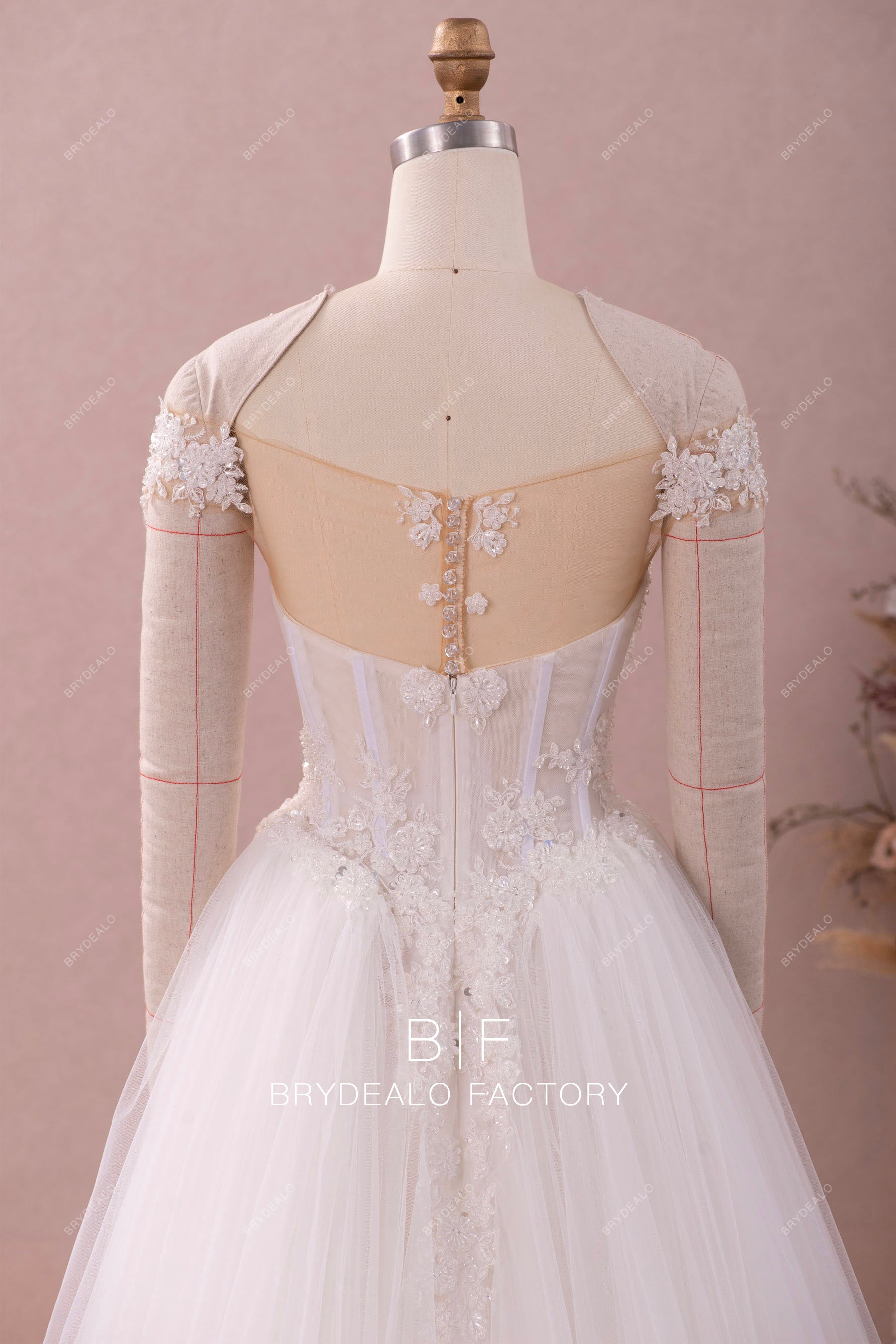 illusion crystal back wedding dress