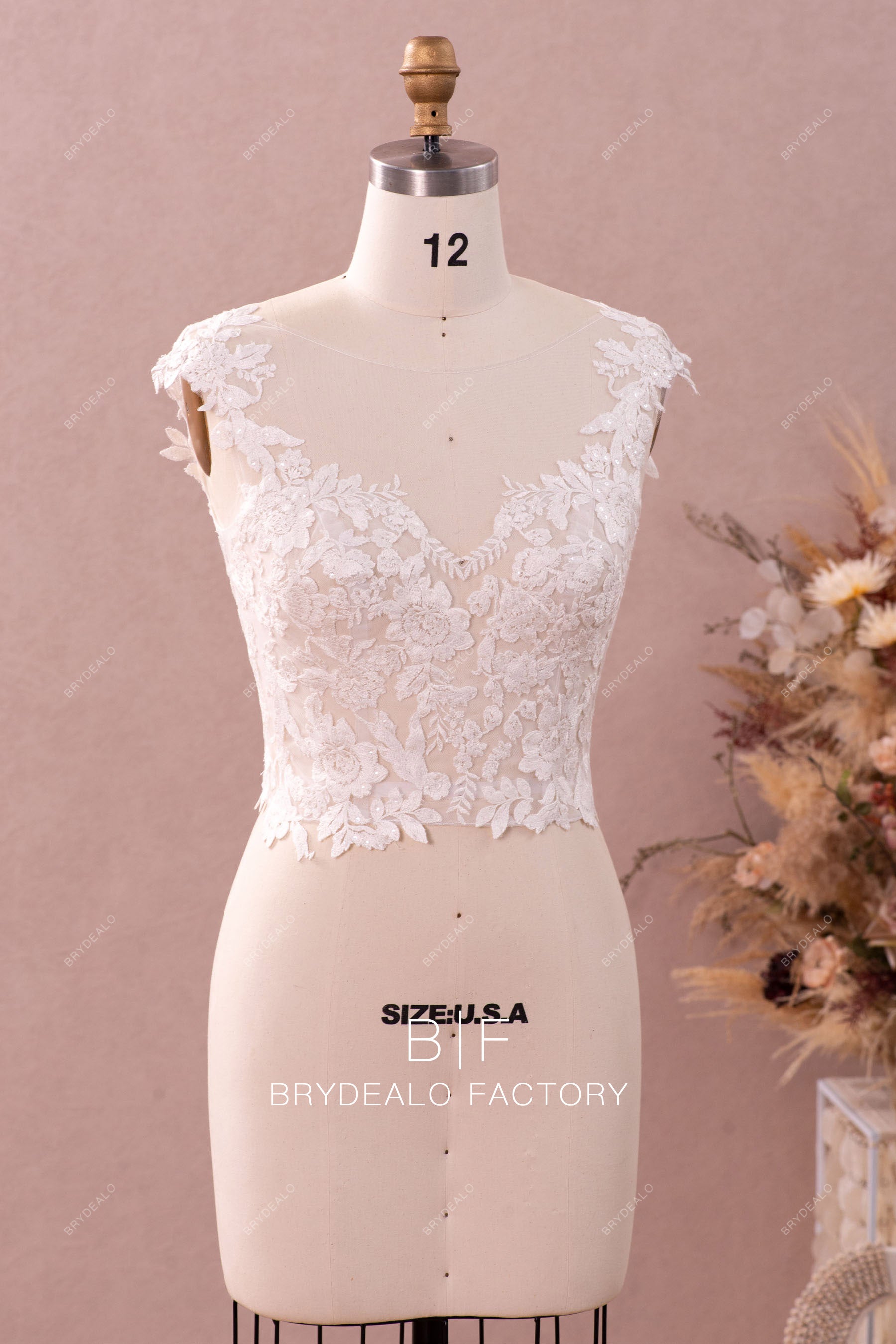 illusion flower lace bridal top