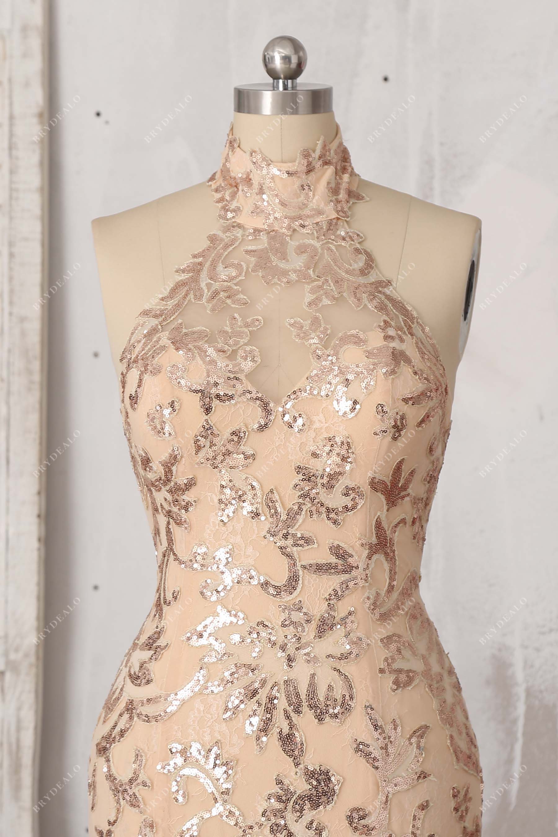 illusion halter neck sequin dress