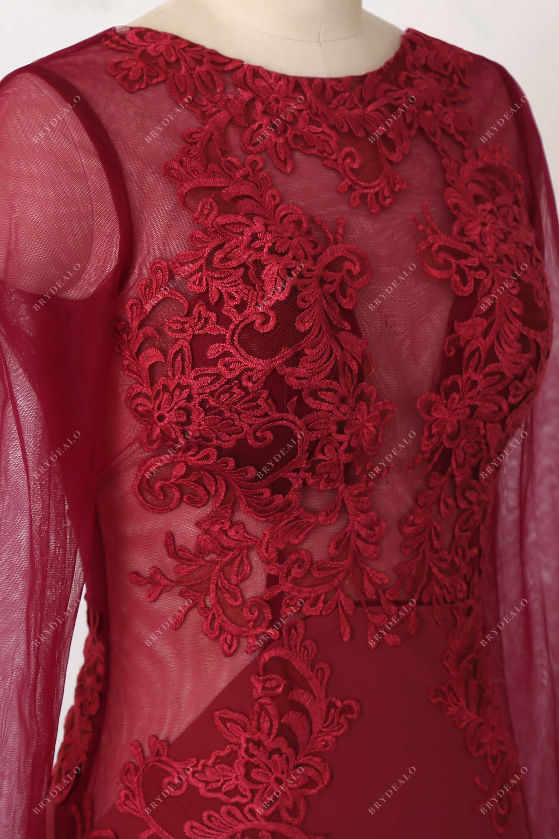 illusion jewel neck lace prom gown
