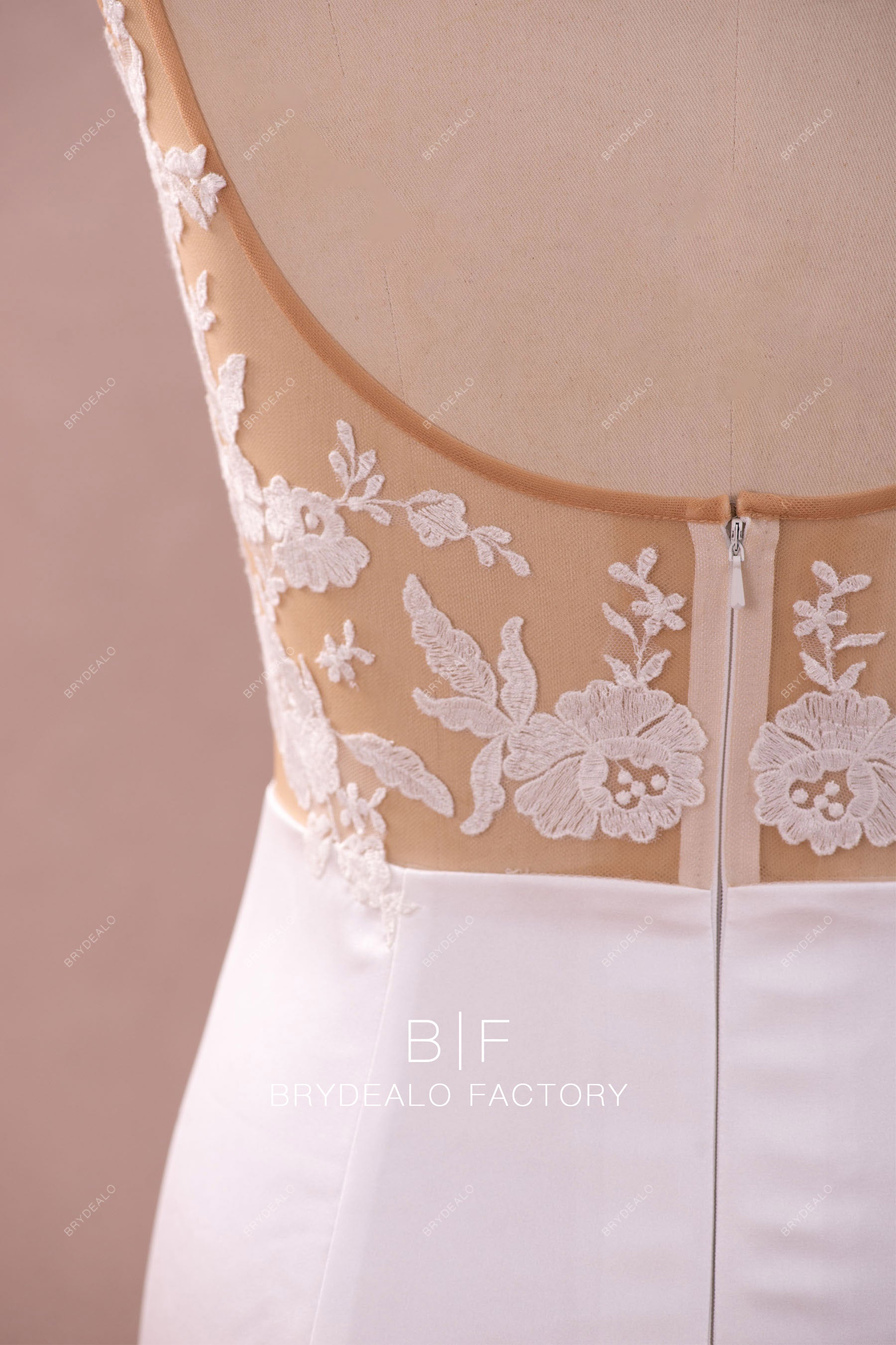 wholesale lace illusion back bridal dress