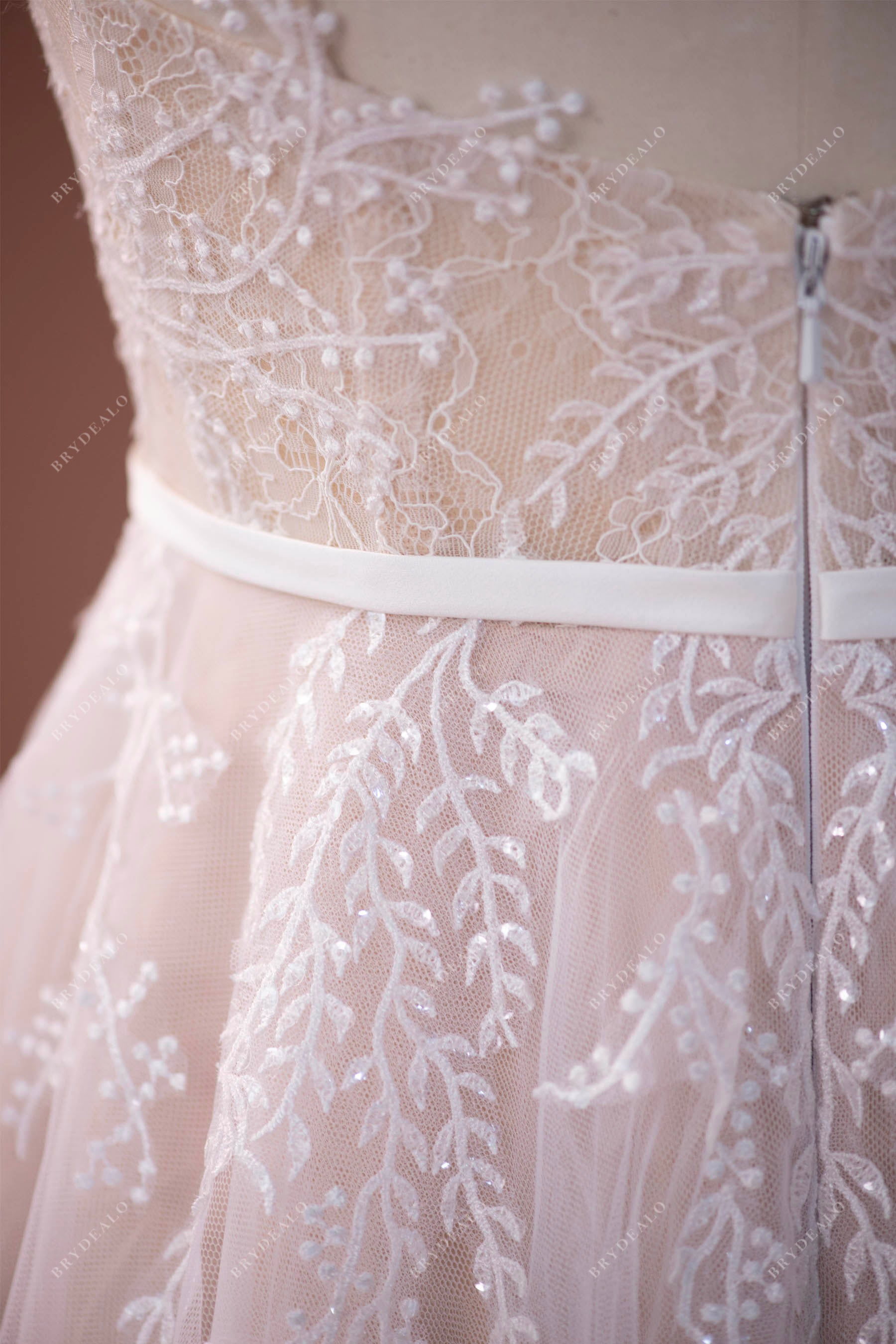 designer illusion lace bodice with satin belt