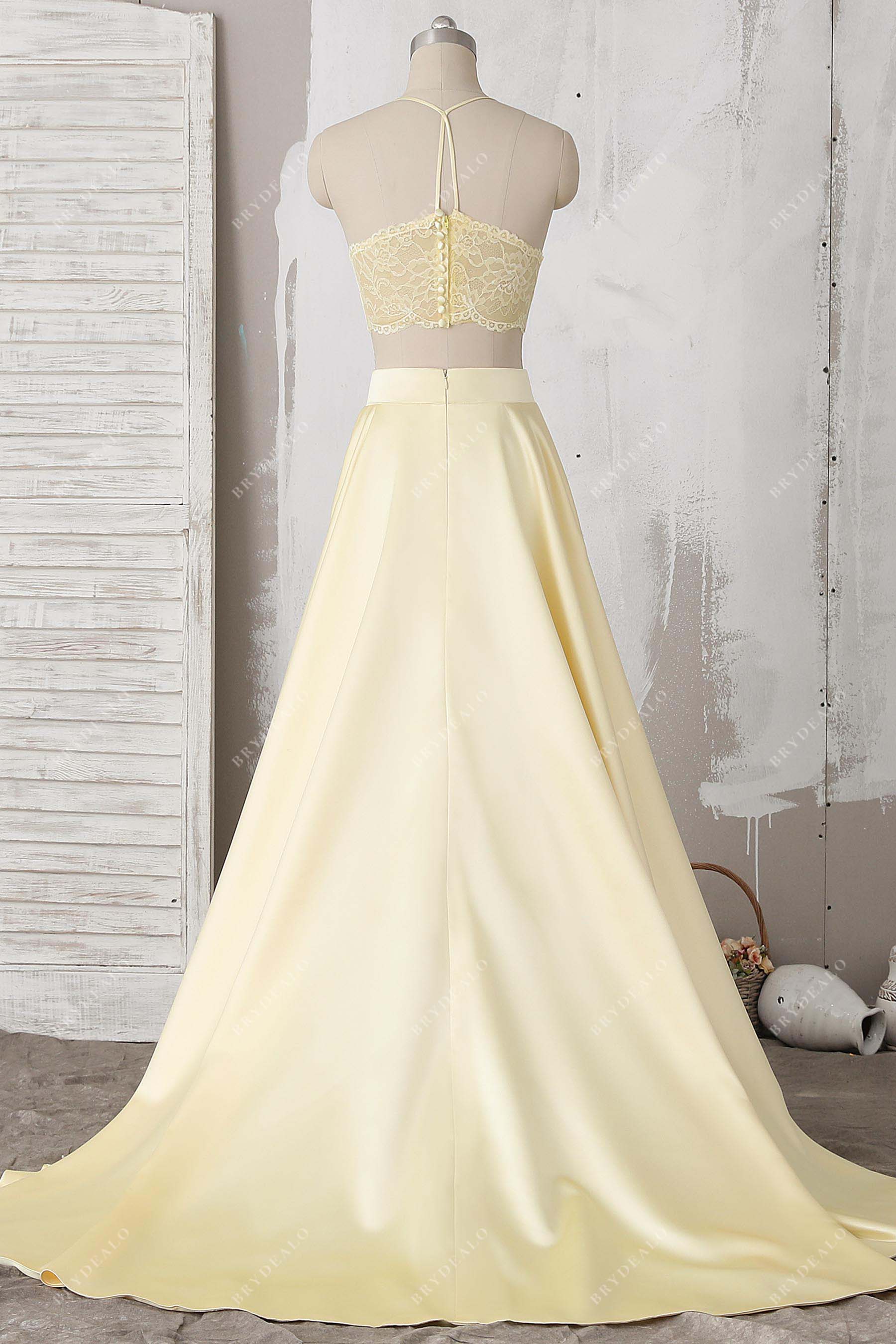 illusion lace crop back satin skirt