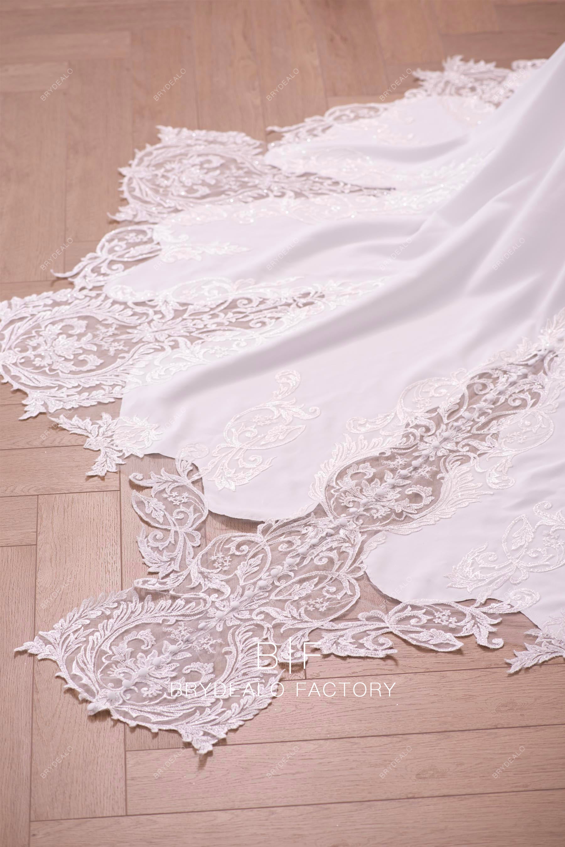 illusion lace cutout bridal gown train