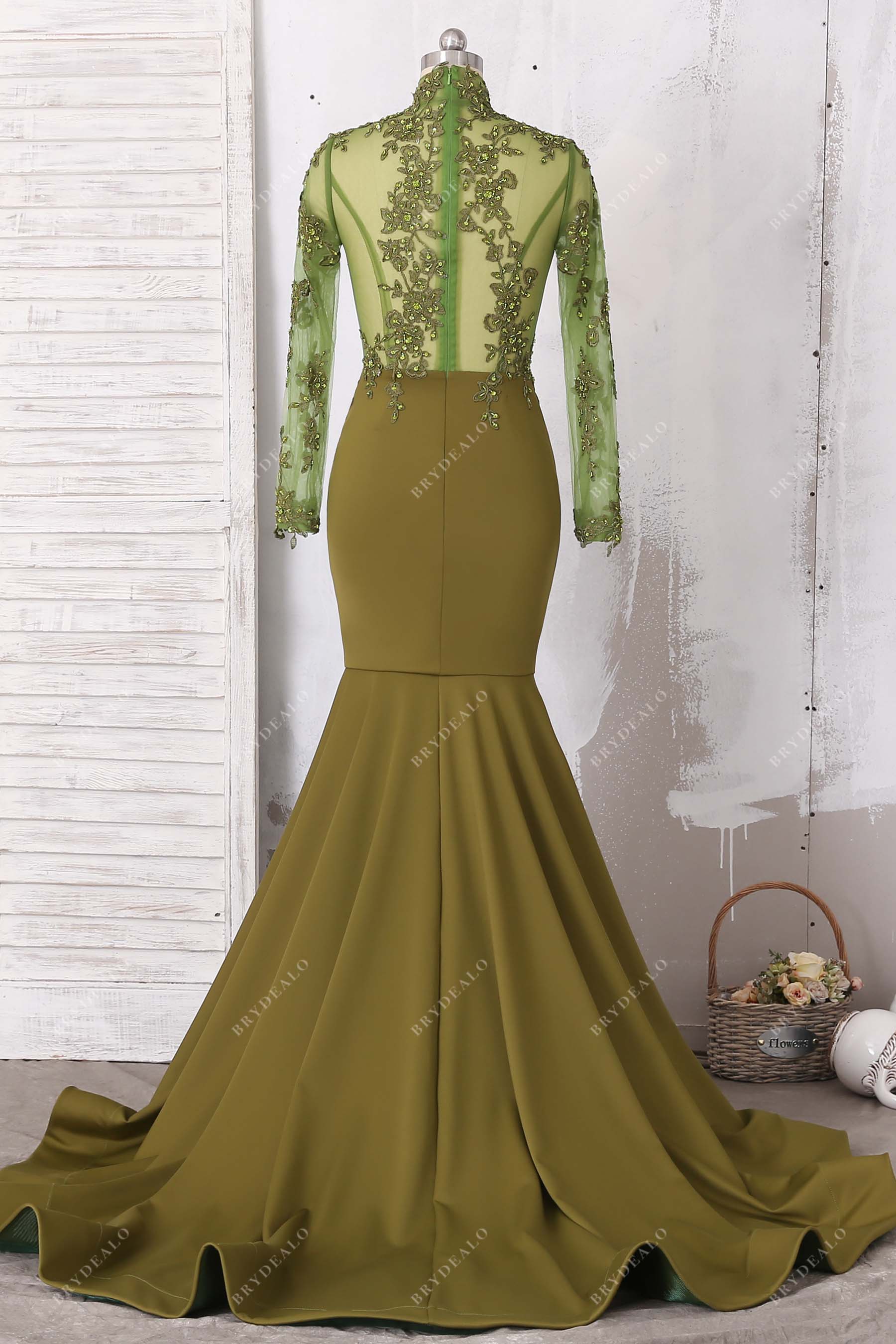 illusion lace jersey mermaid prom dress