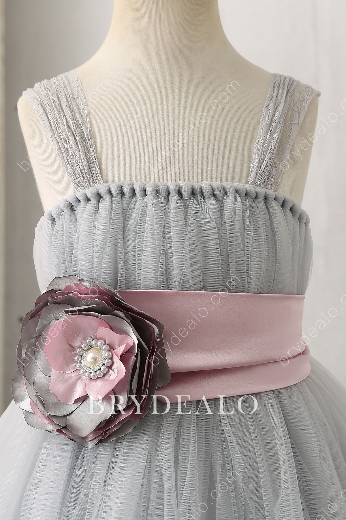Handmade 3D Flower Floor Length Flower Girl Dress