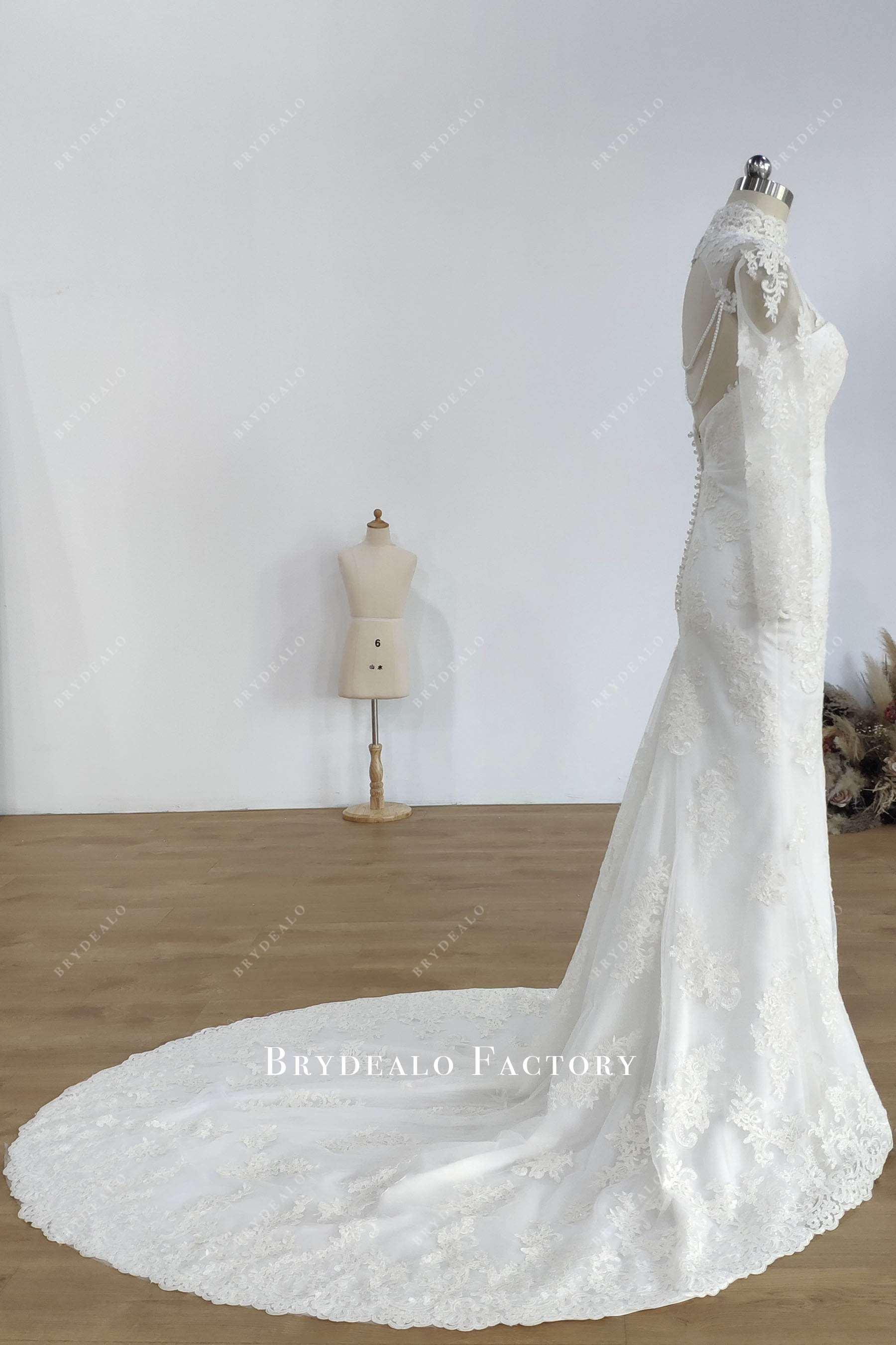 illusion long sleeve long wedding dress