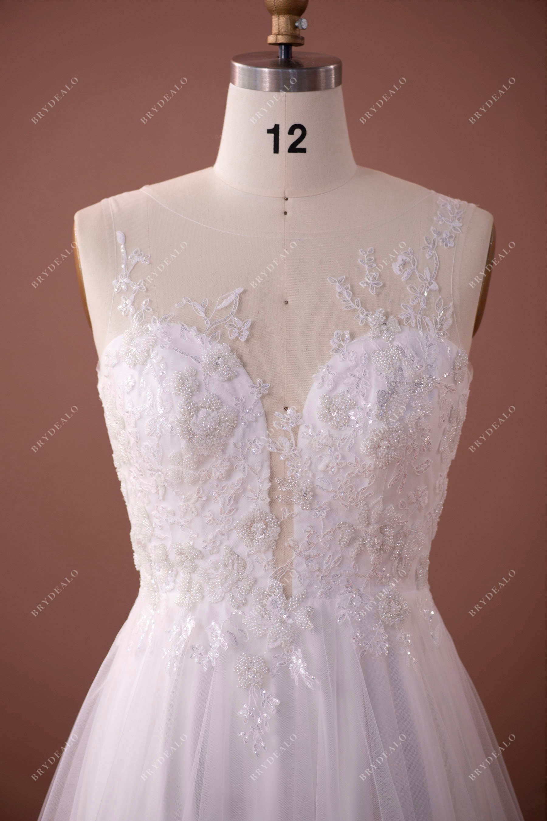 illusion neck beaded lace wedding dress