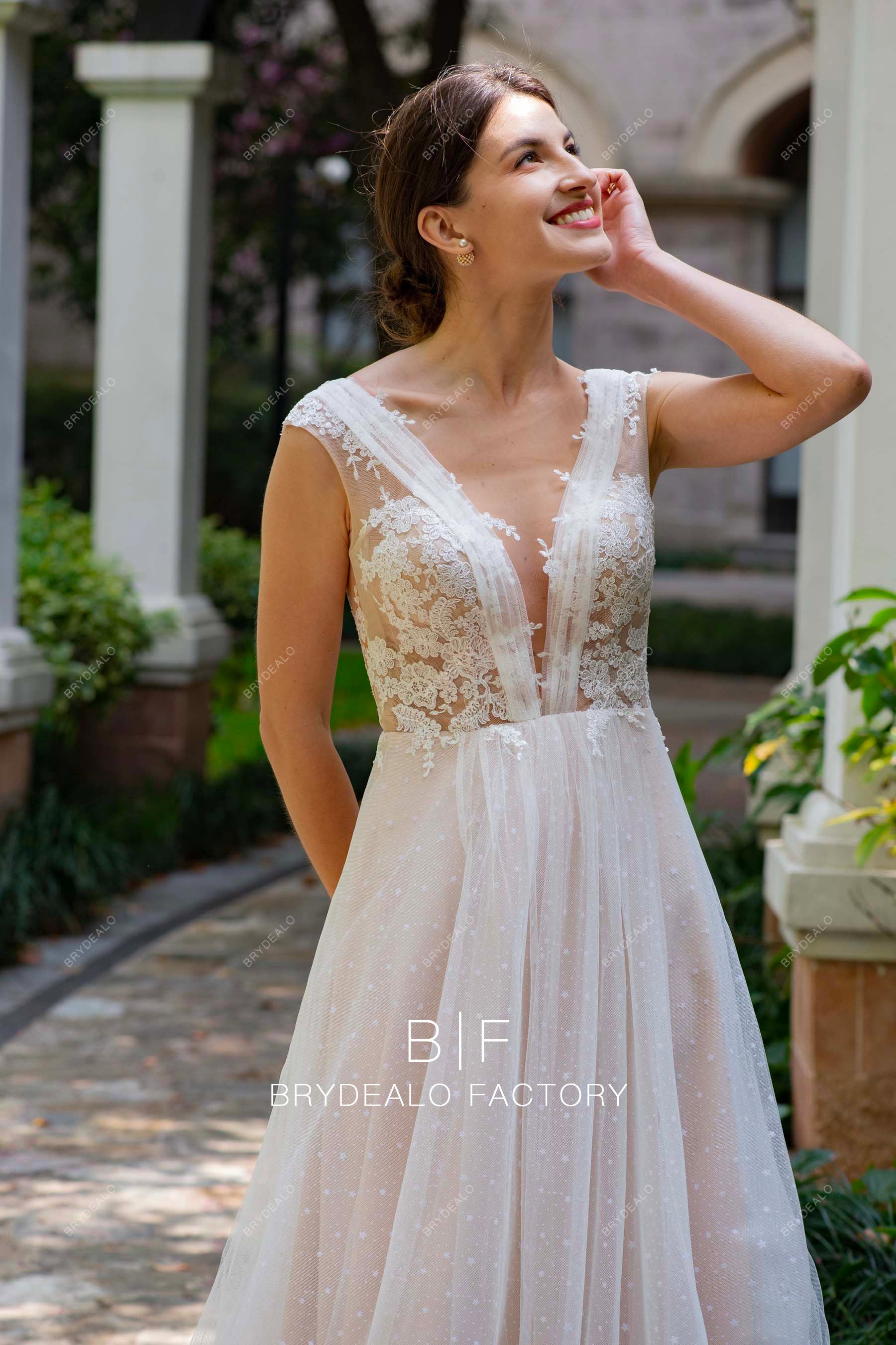 illusion neck cap sleeve lace wedding dress