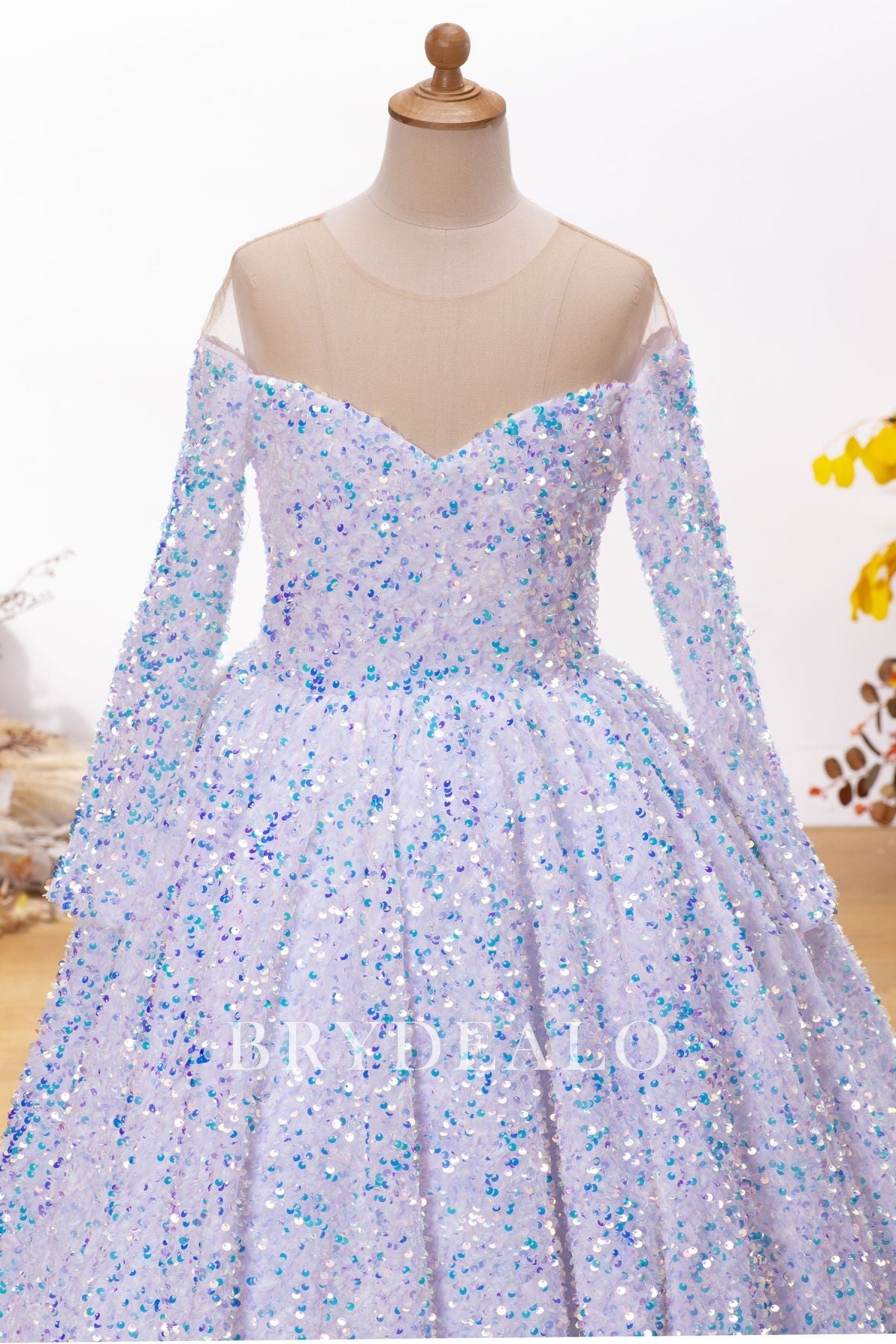 Iridescent Sequin Flower Girl Ball Gown