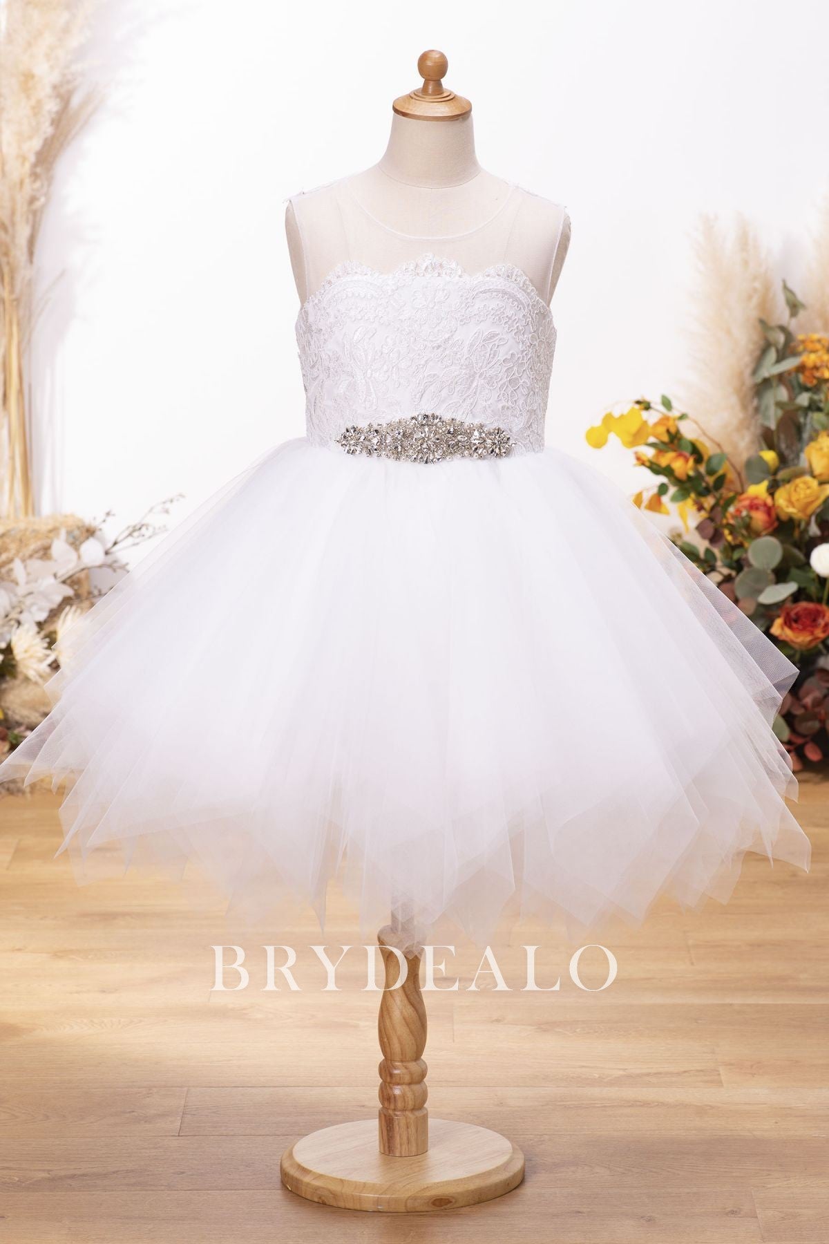 Illusion Neck Knee Length Flower Girl Ball Gown