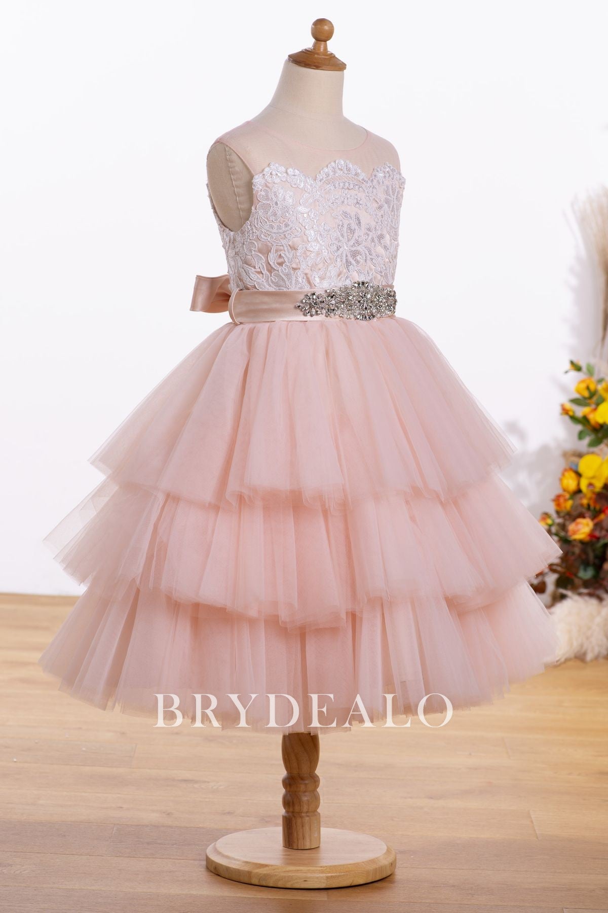 Sleeveless Knee Length Tiered Flower Girl Dress