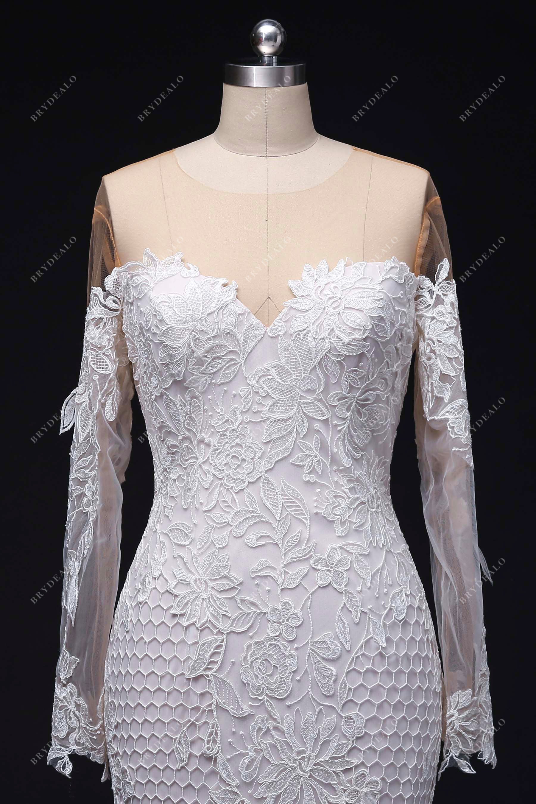 illusion neck long sleeve wedding dress