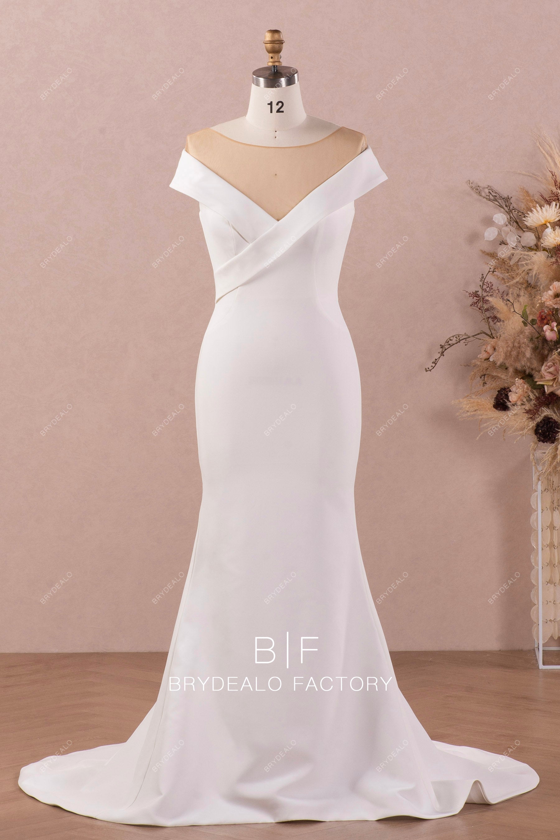 knee length dresses for ladies Satin Off The Shoulder Wedding Dress Mermaid On Sale-Bridelily main image 1