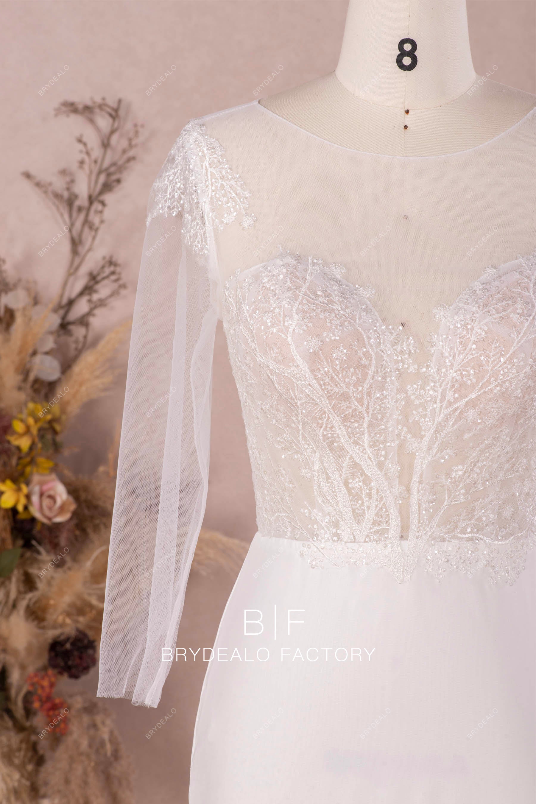 illusion neck sequined lace wedding dress