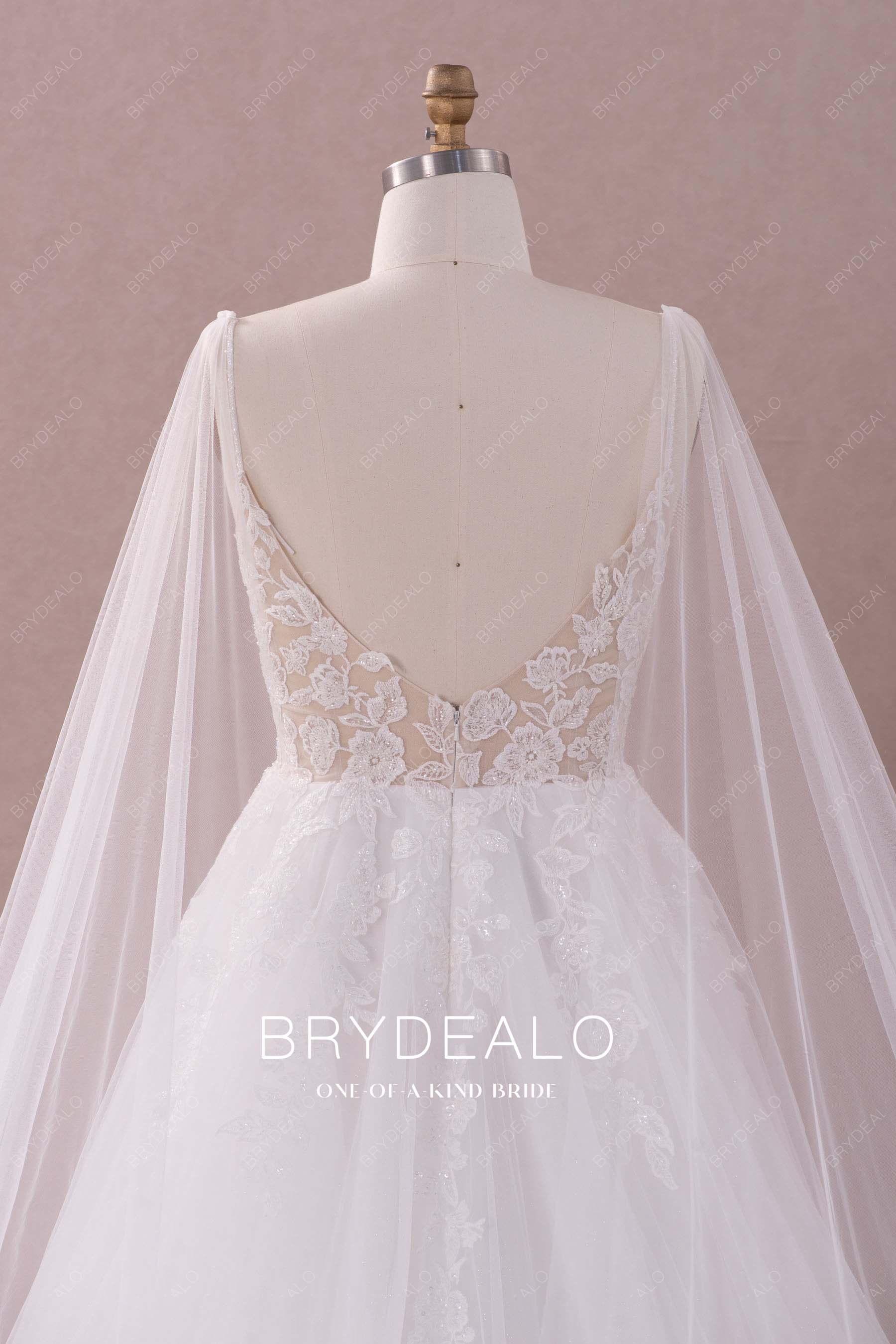 illusion open back shoulder veil wedding dress