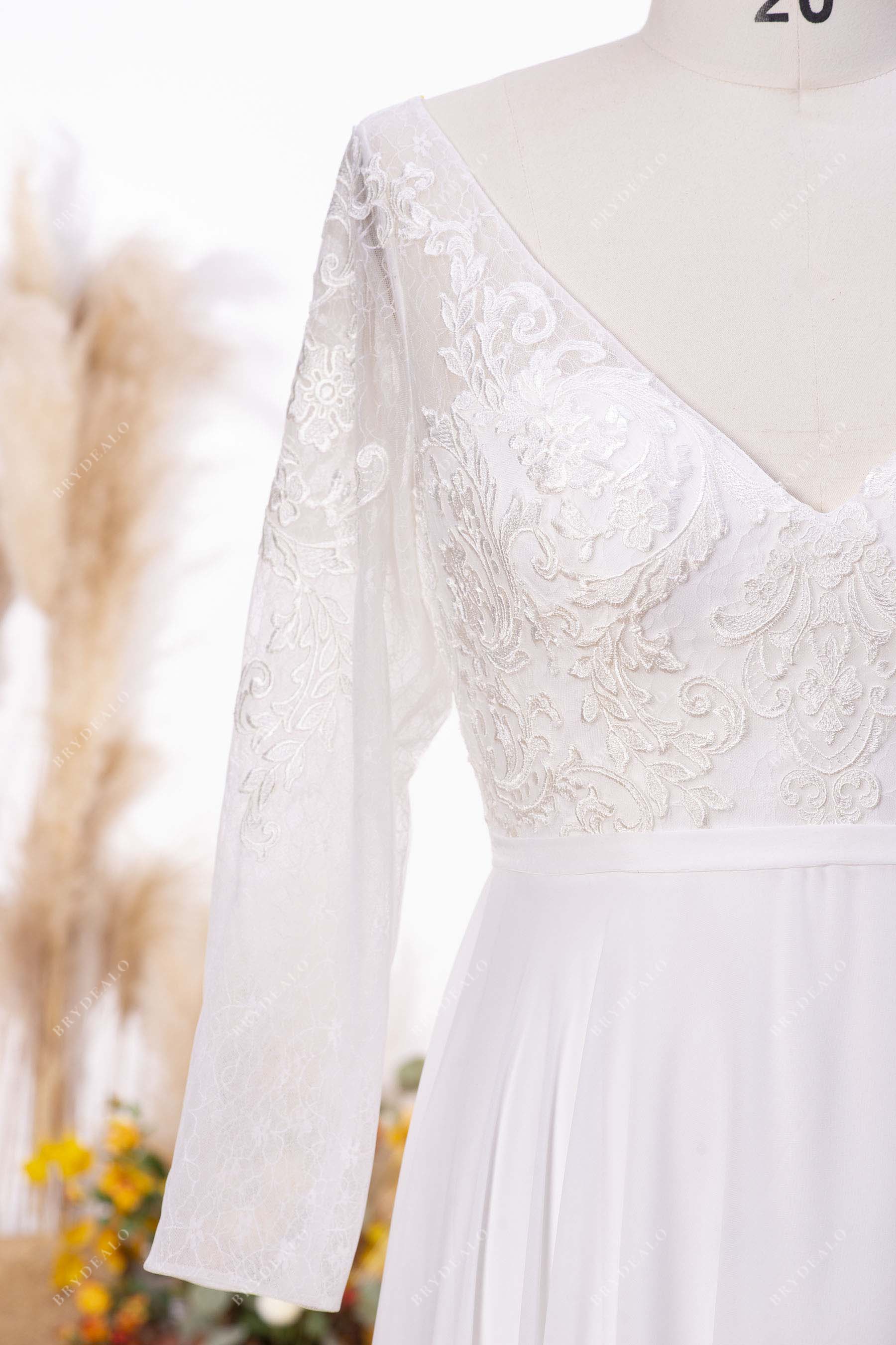illusion sleeves lace V-neck bodice