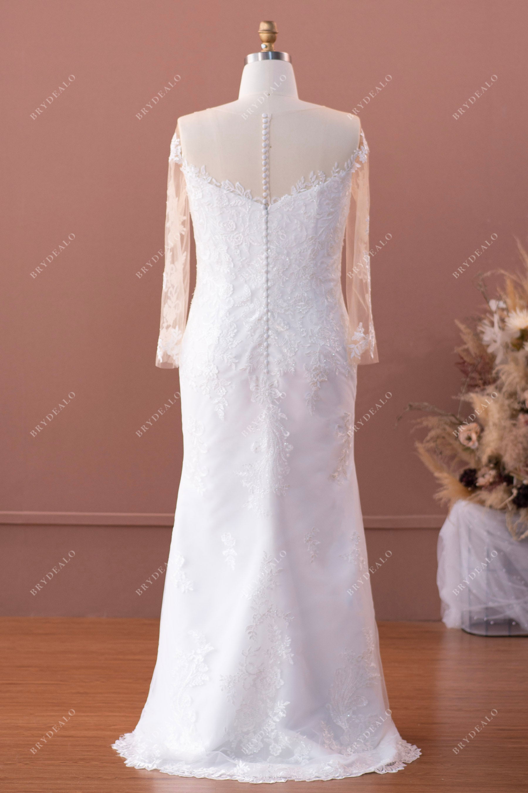 illusion sleeved mermaid plus size long wedding gown