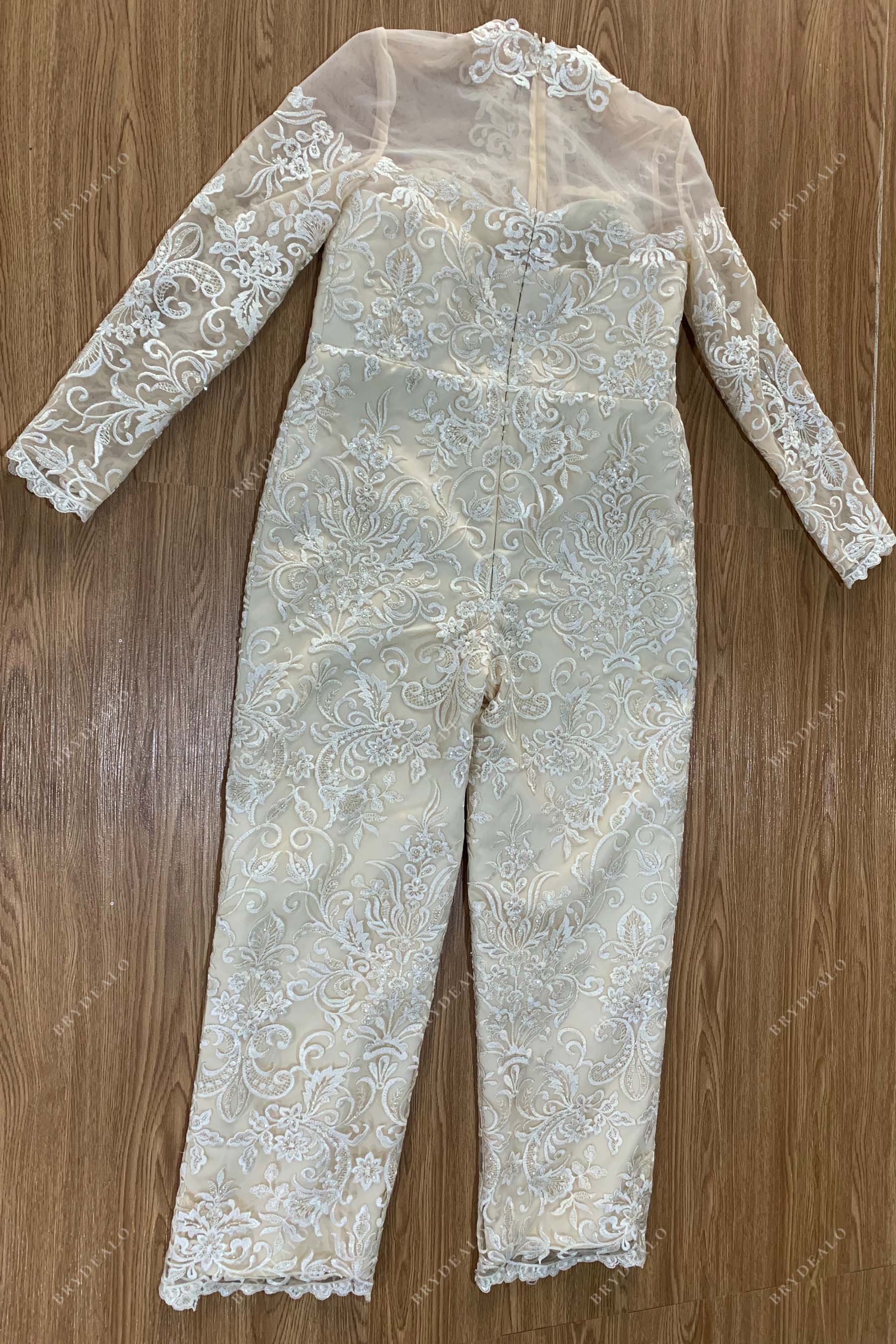 illusion sleeves high neck wedding jumpsuit
