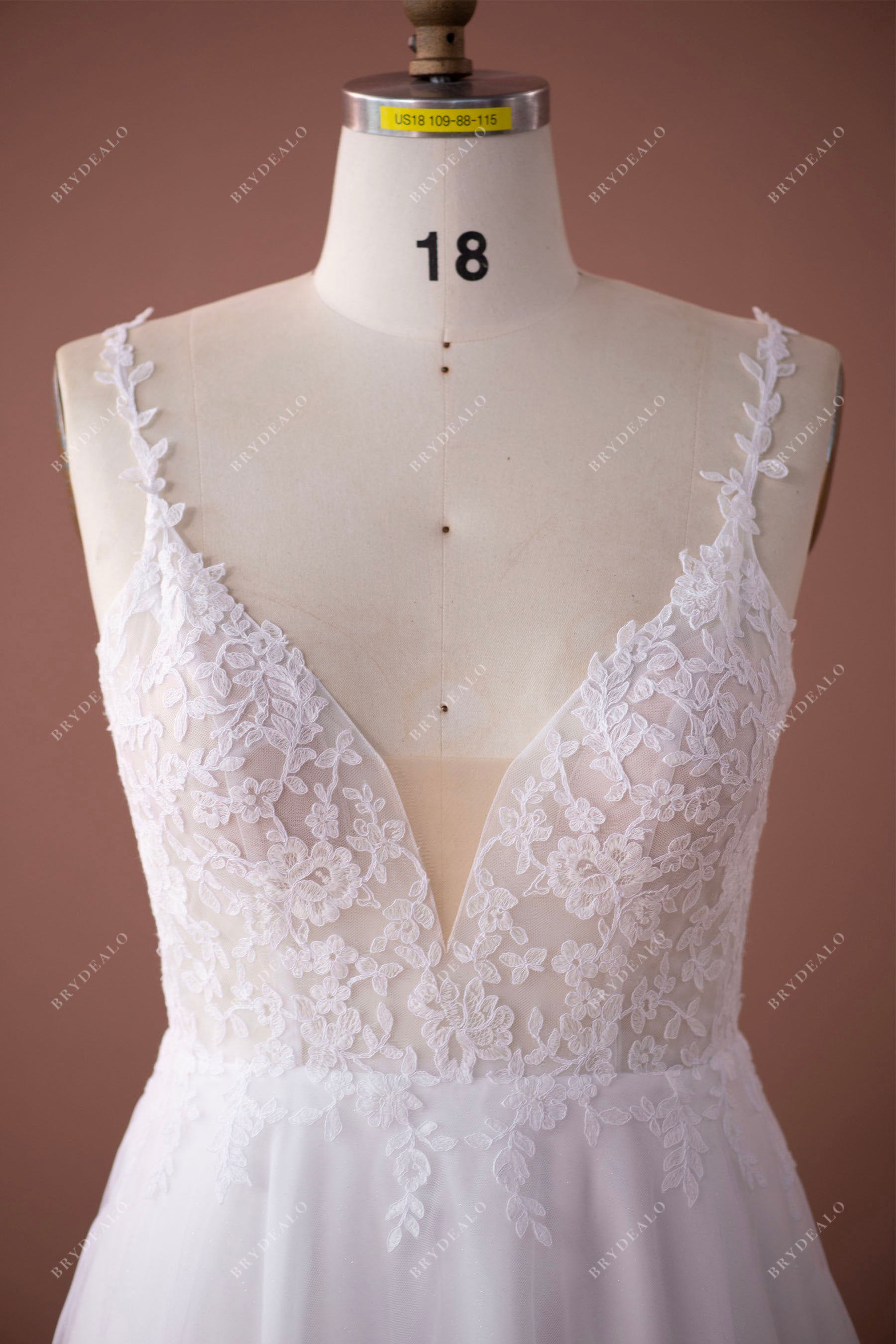 illusion straps plunging wedding dress