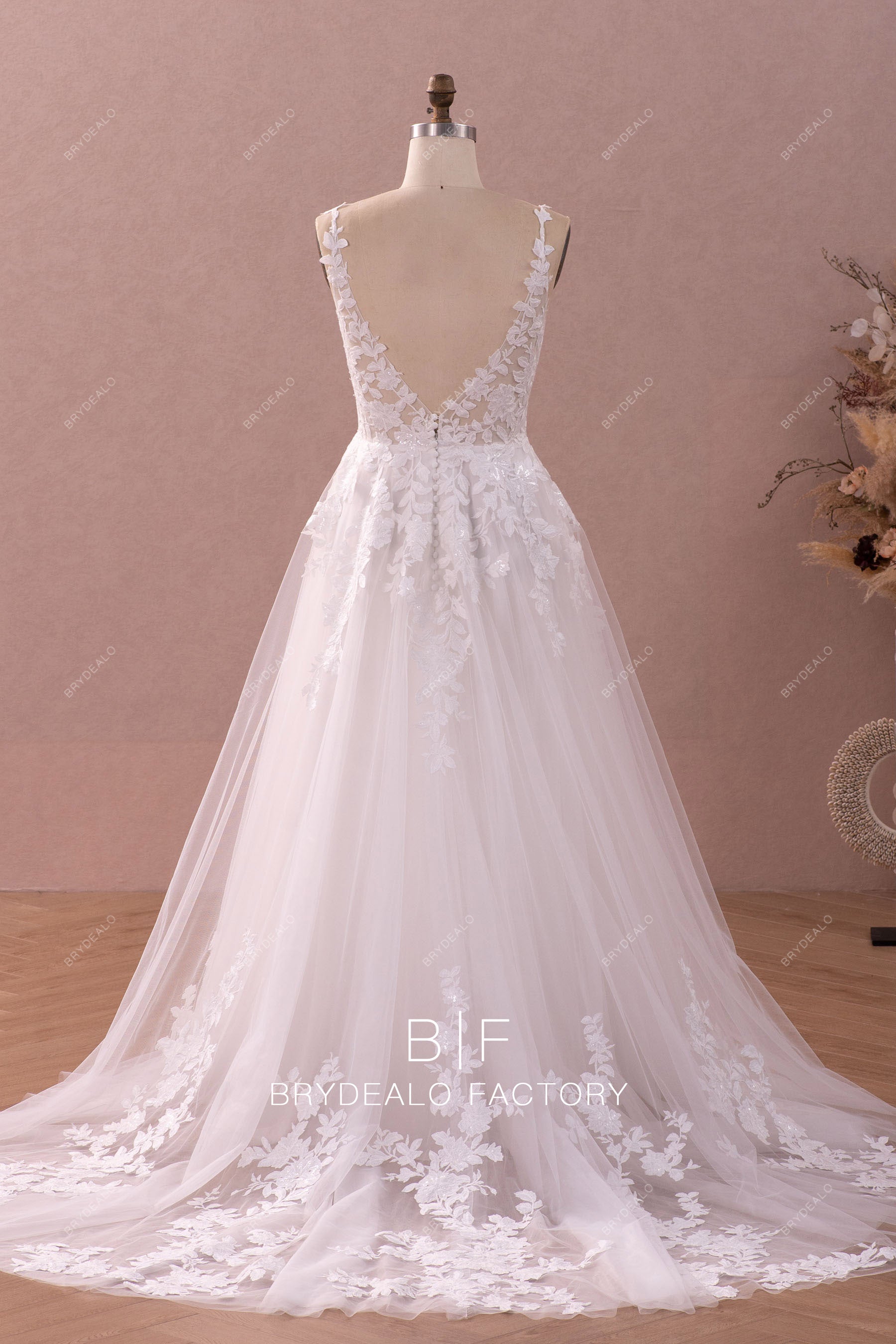 open back lace bridal ball gown