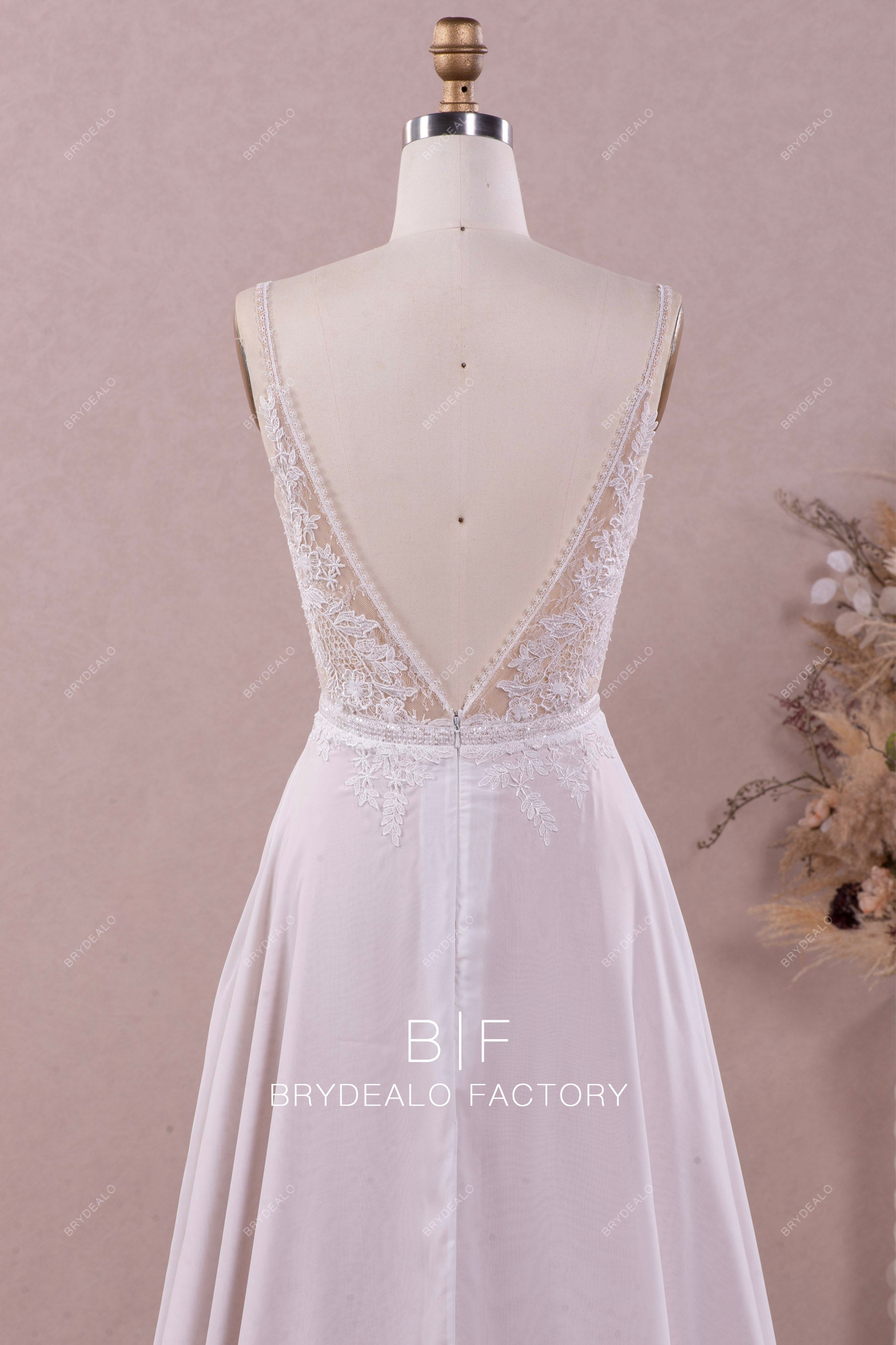 illusion v-cut back wedding dress