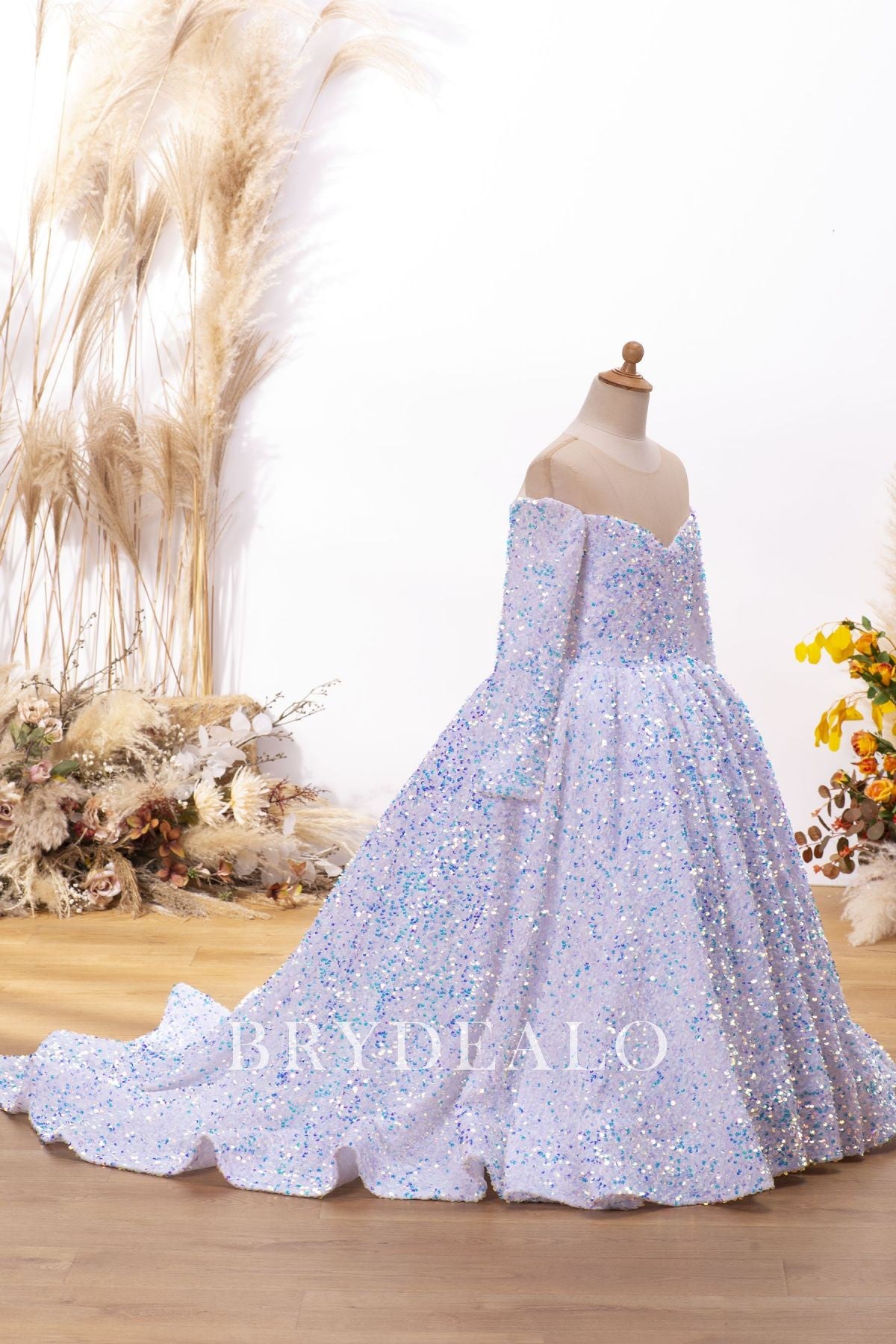 Iridescent Sequin Long Flower Girl Ball Gown Iridescent Sequin Long Flower Girl Ball Gown