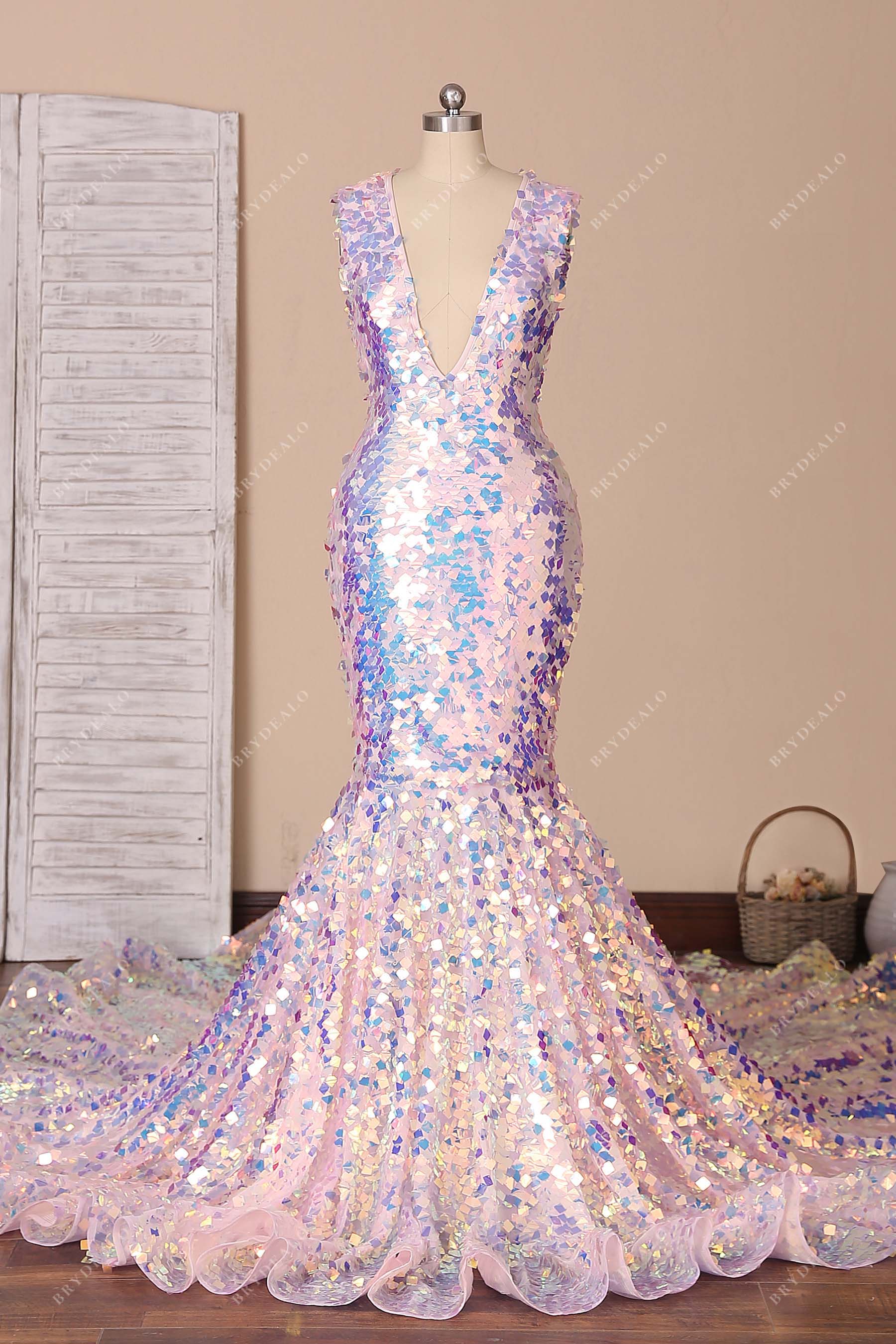 Iridescent Square Sequin Plunging V-neck Prom Dress Iridescent Square Sequin Plunging V-neck Prom Dress