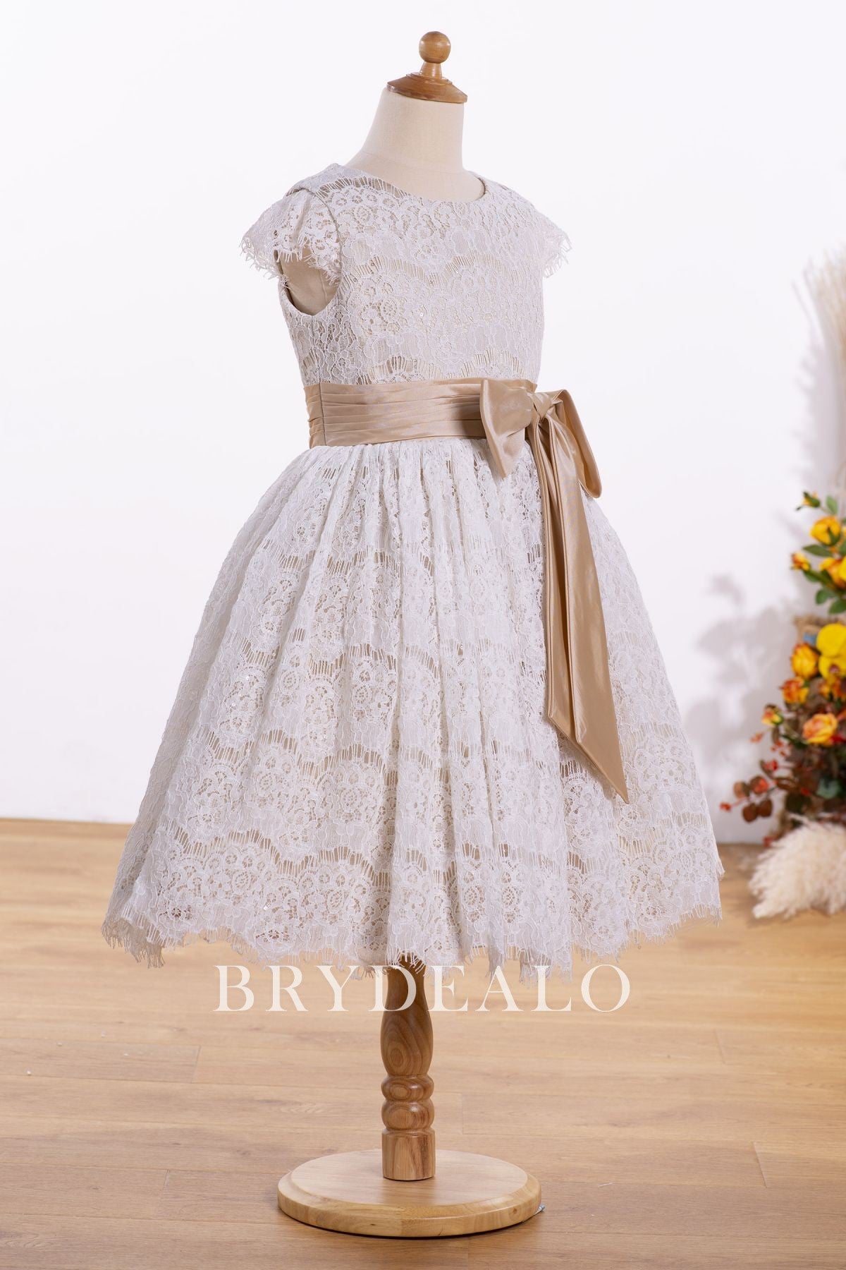 Ivory Lace Sleeved Flower Girl Dress
