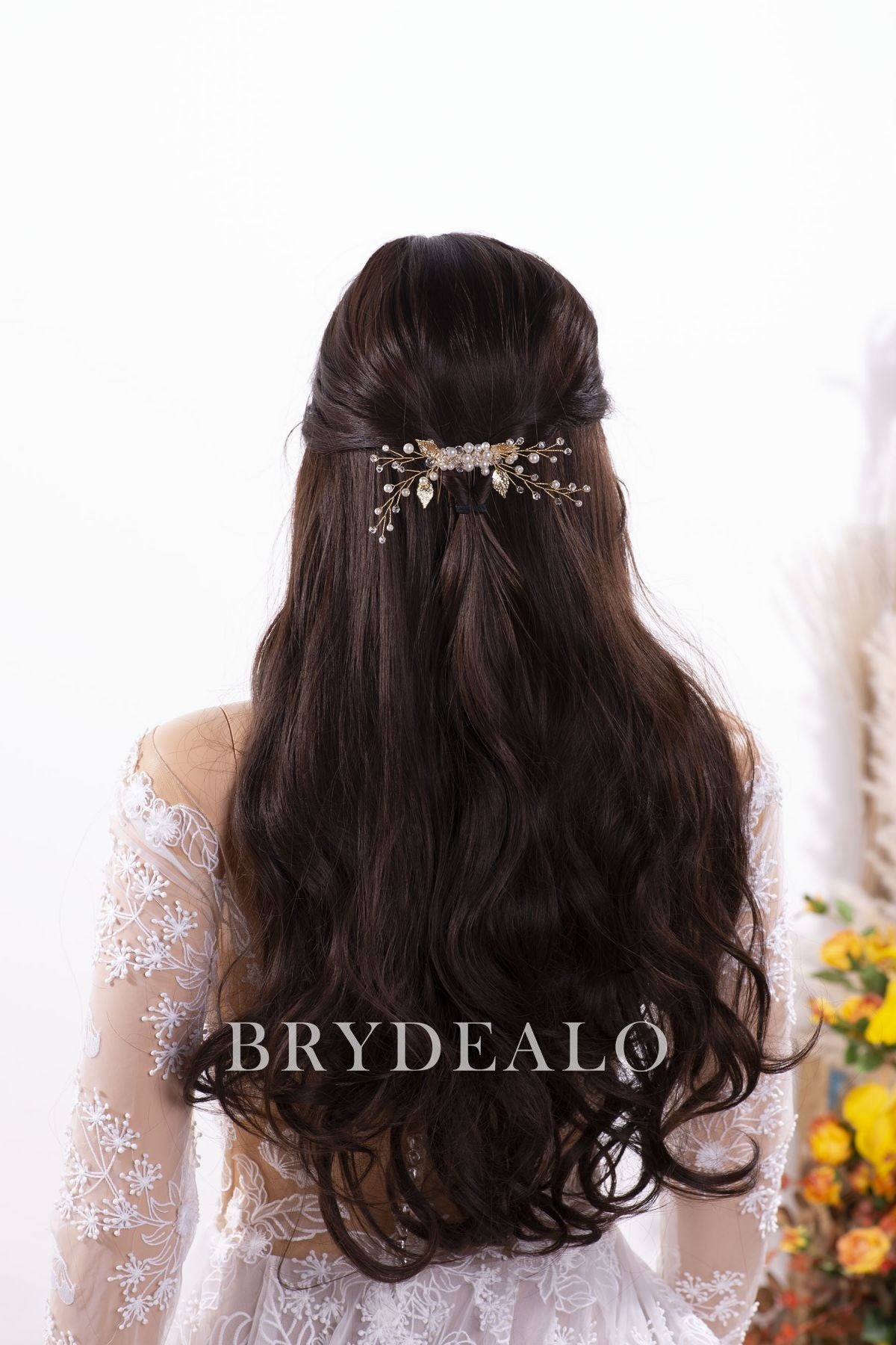 Wholesale Pearls Rhinestones Gold Bridal Comb